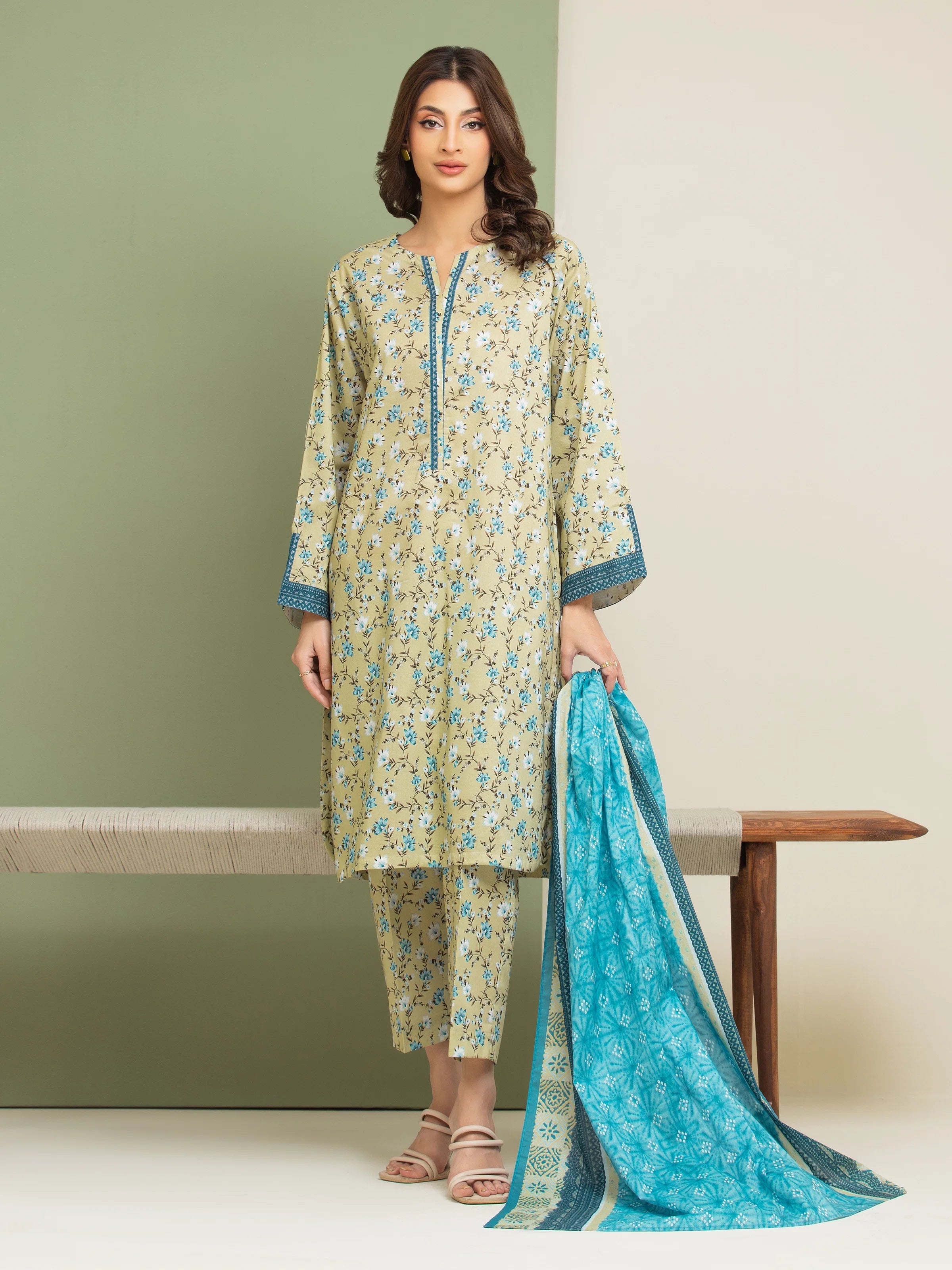 3 Piece Unstitched Lawn Suit Pastel Yellow Printed