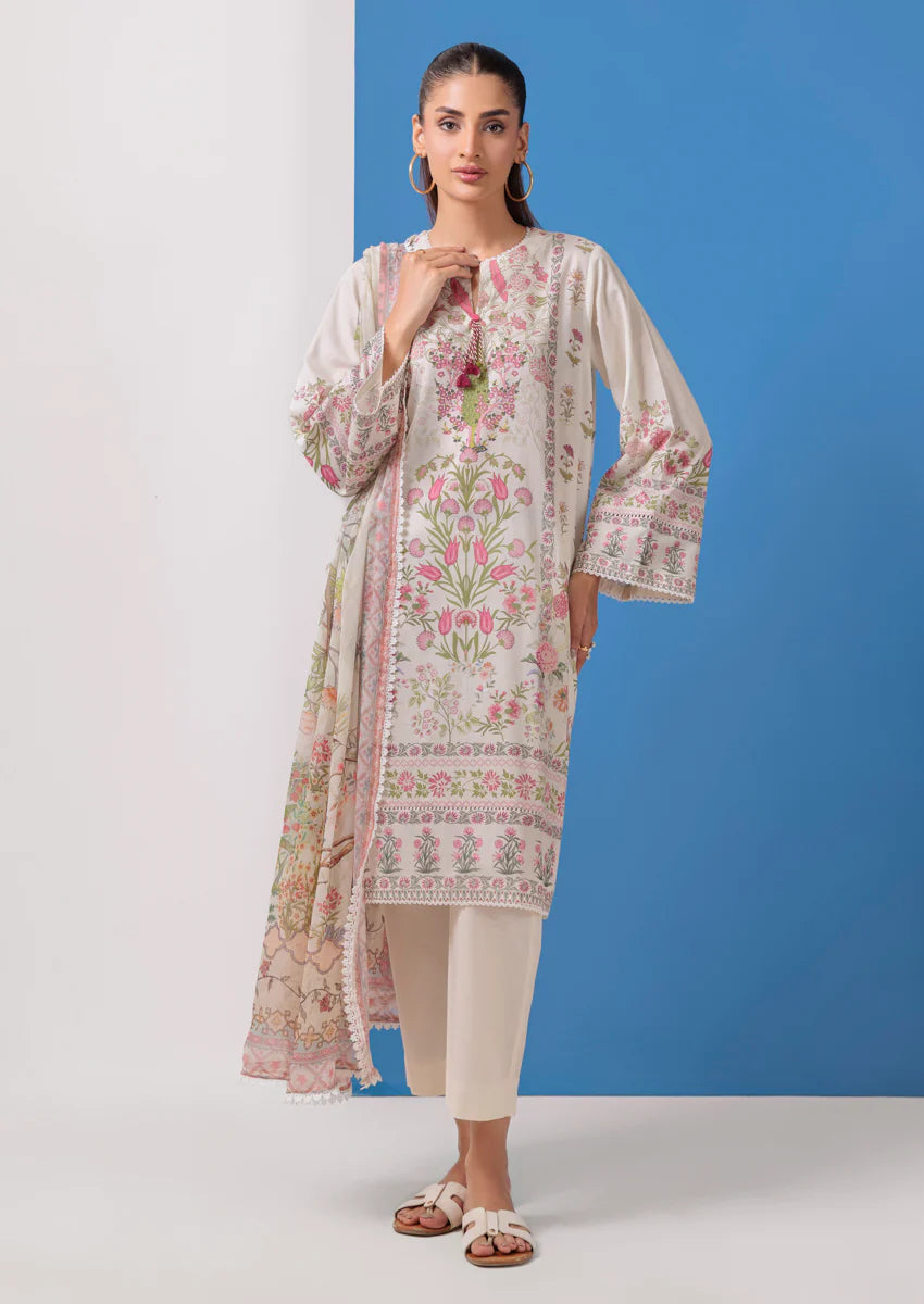 URB Cream 3-Piece Unstitched Cambric Suit for Women