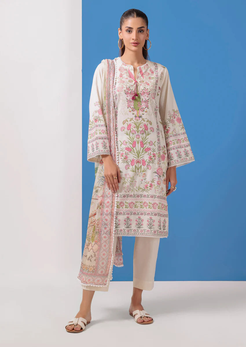 URB Cream 3-Piece Unstitched Cambric Suit for Women