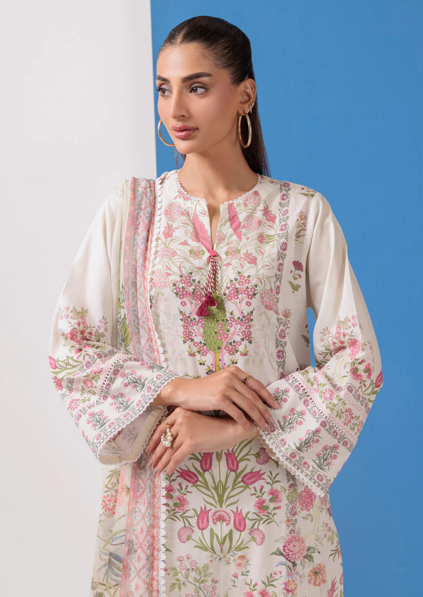 URB Cream 3-Piece Unstitched Cambric Suit for Women