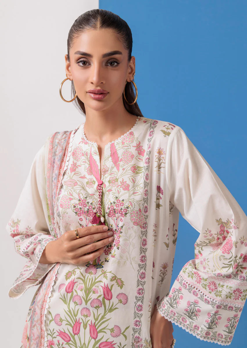 URB Cream 3-Piece Unstitched Cambric Suit for Women