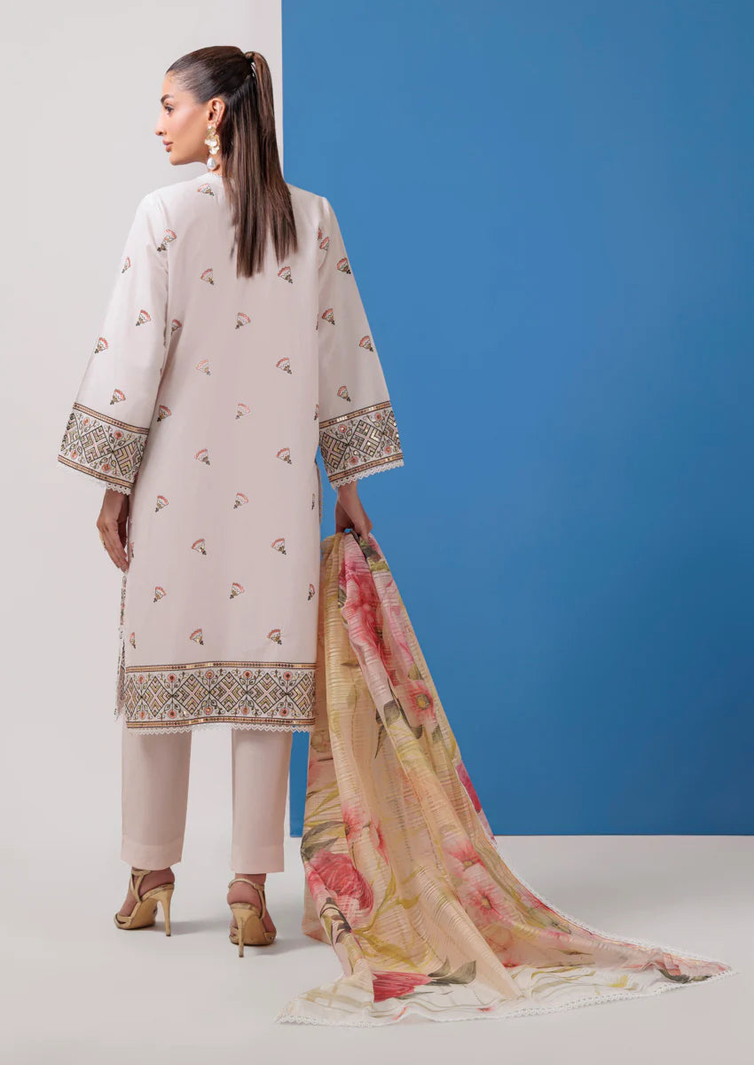 URB White Cambric 3-Piece Unstitched Suit for Women