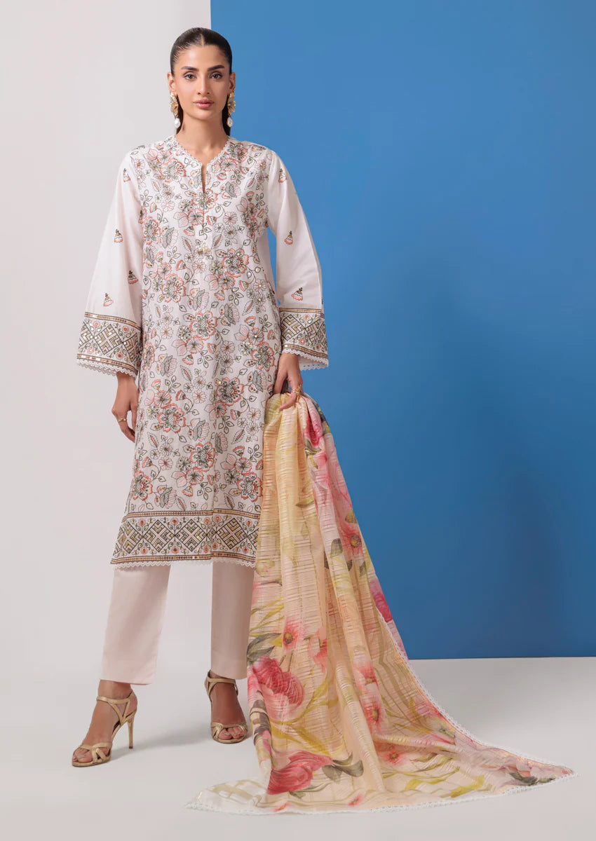 URB White Cambric 3-Piece Unstitched Suit for Women