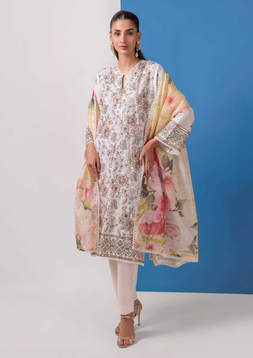 URB White Cambric 3-Piece Unstitched Suit for Women