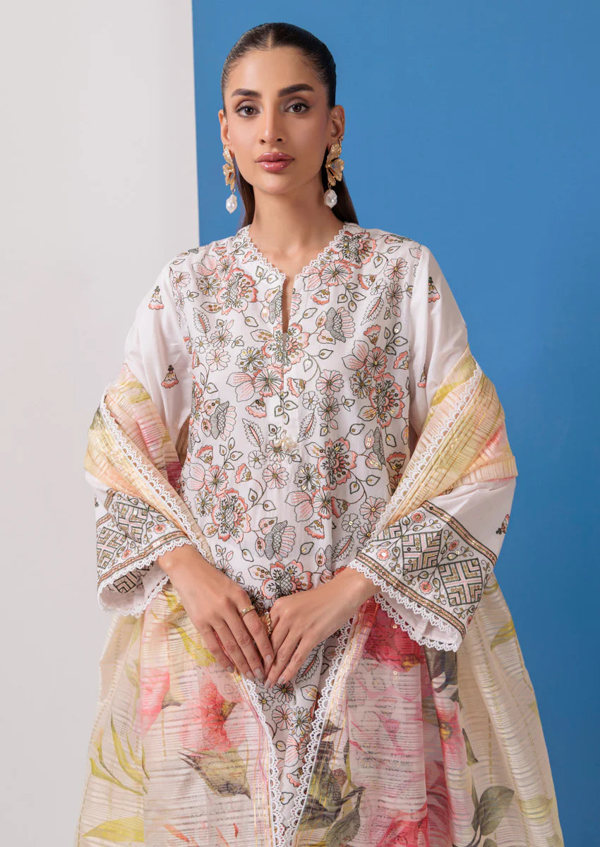 URB White Cambric 3-Piece Unstitched Suit for Women