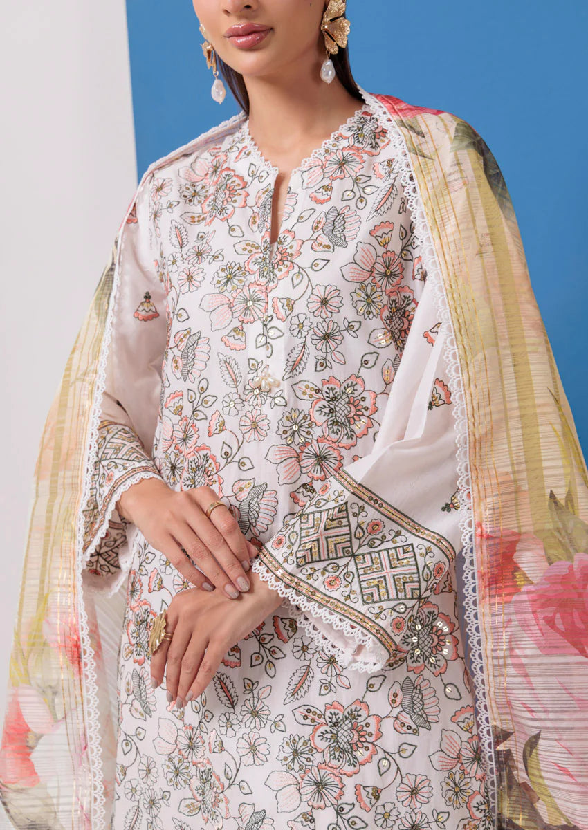 URB White Cambric 3-Piece Unstitched Suit for Women