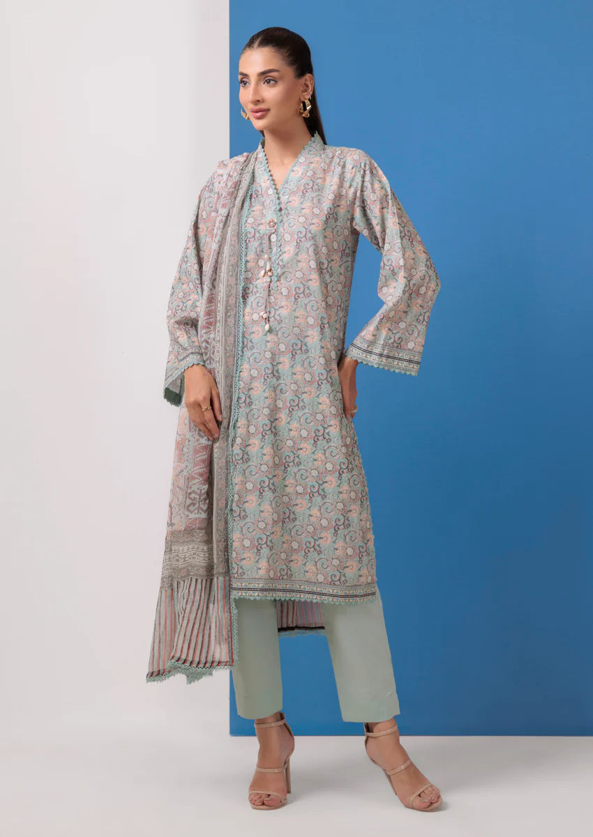 URB Sage Green Cambric 3-Piece Unstitched Suit for Women