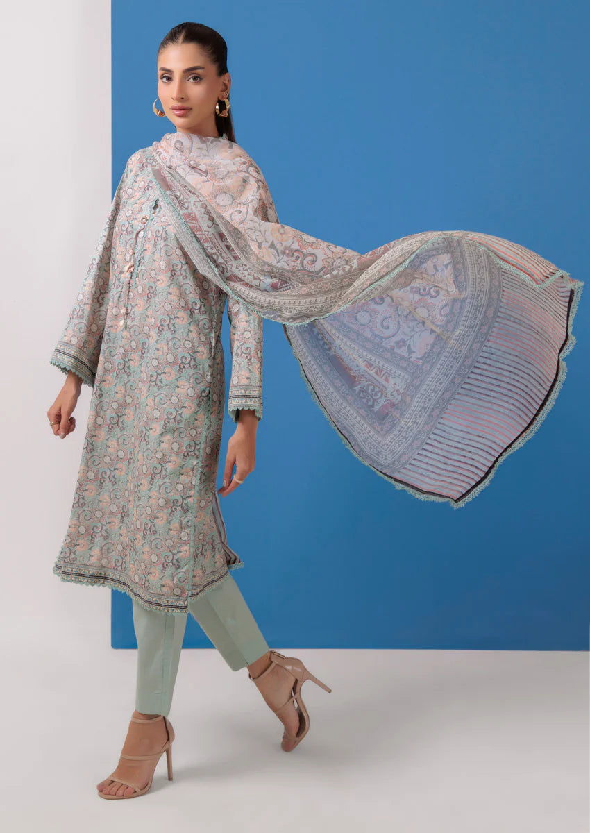 URB Sage Green Cambric 3-Piece Unstitched Suit for Women