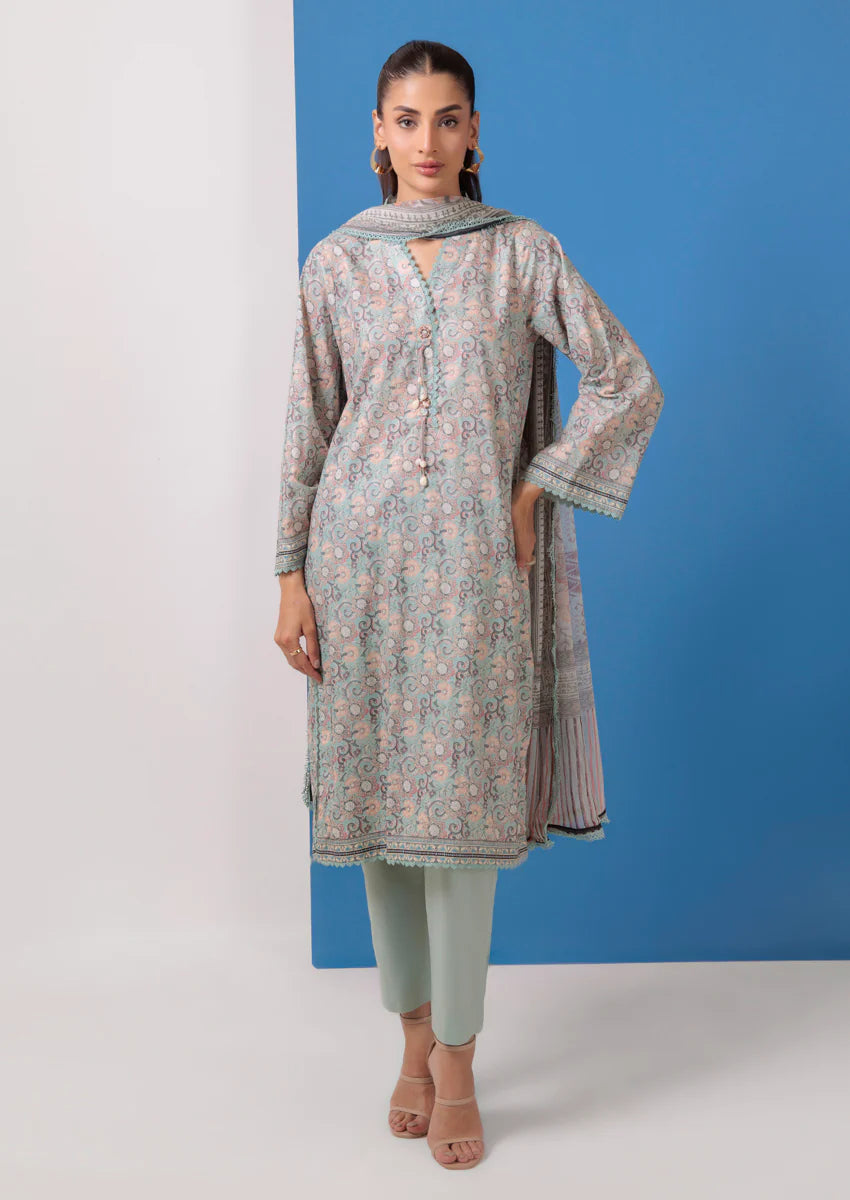 URB Sage Green Cambric 3-Piece Unstitched Suit for Women