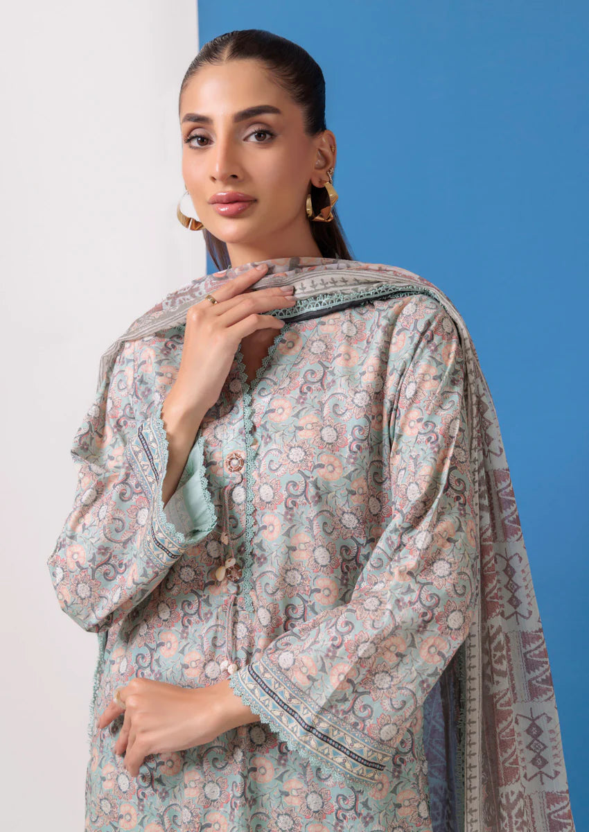 URB Sage Green Cambric 3-Piece Unstitched Suit for Women