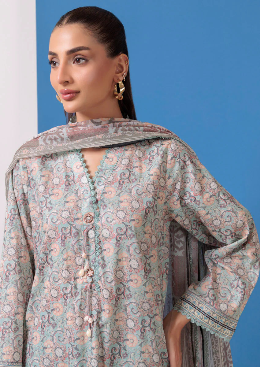 URB Sage Green Cambric 3-Piece Unstitched Suit for Women