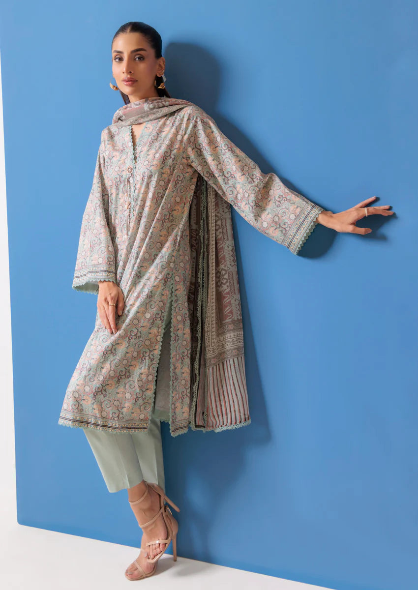 URB Sage Green Cambric 3-Piece Unstitched Suit for Women