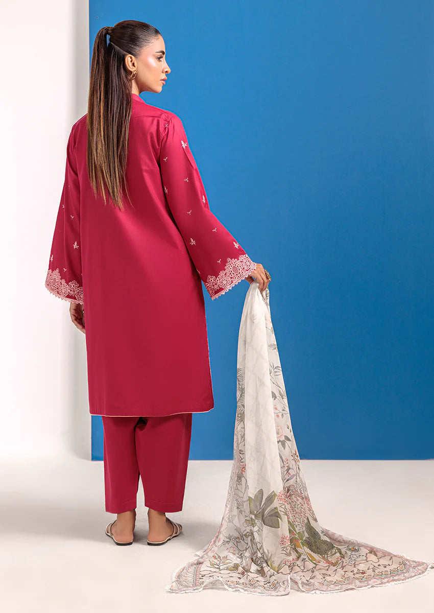URB Pink Cambric 3-Piece Unstitched Suit for Women