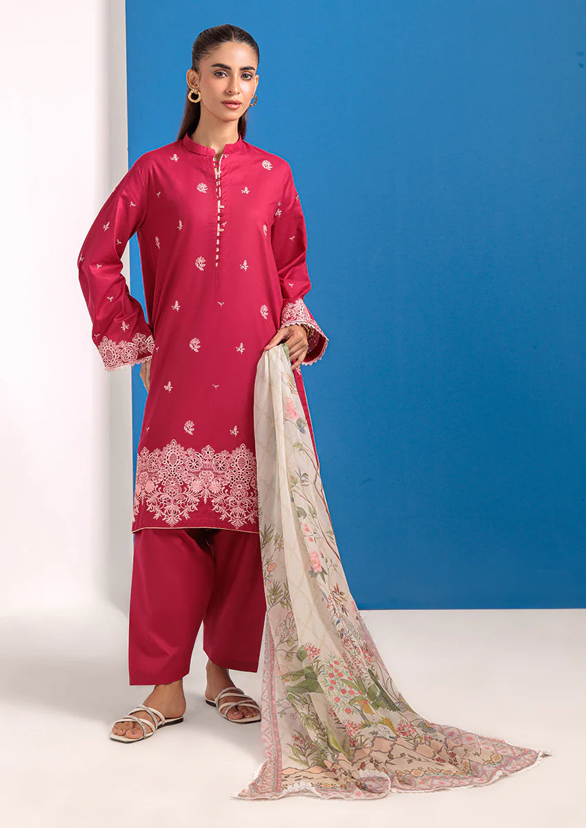 URB Pink Cambric 3-Piece Unstitched Suit for Women