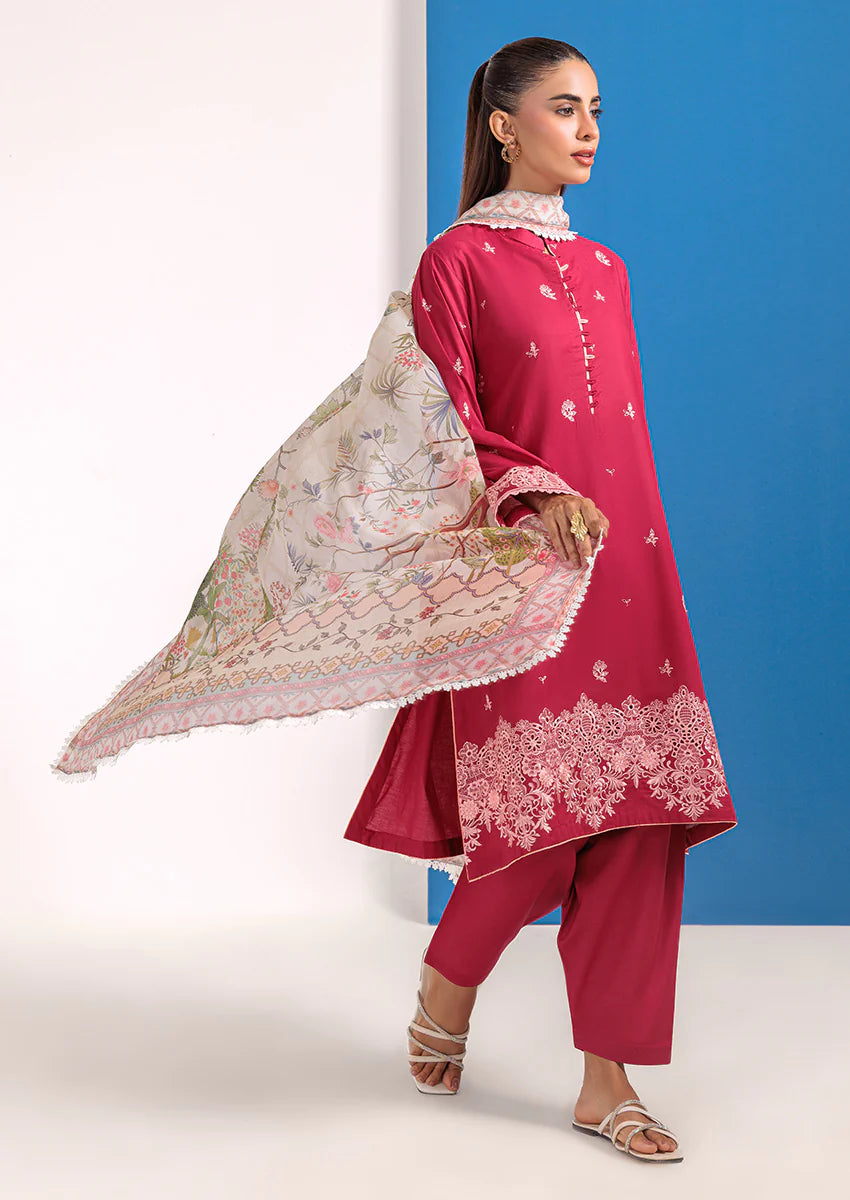 URB Pink Cambric 3-Piece Unstitched Suit for Women