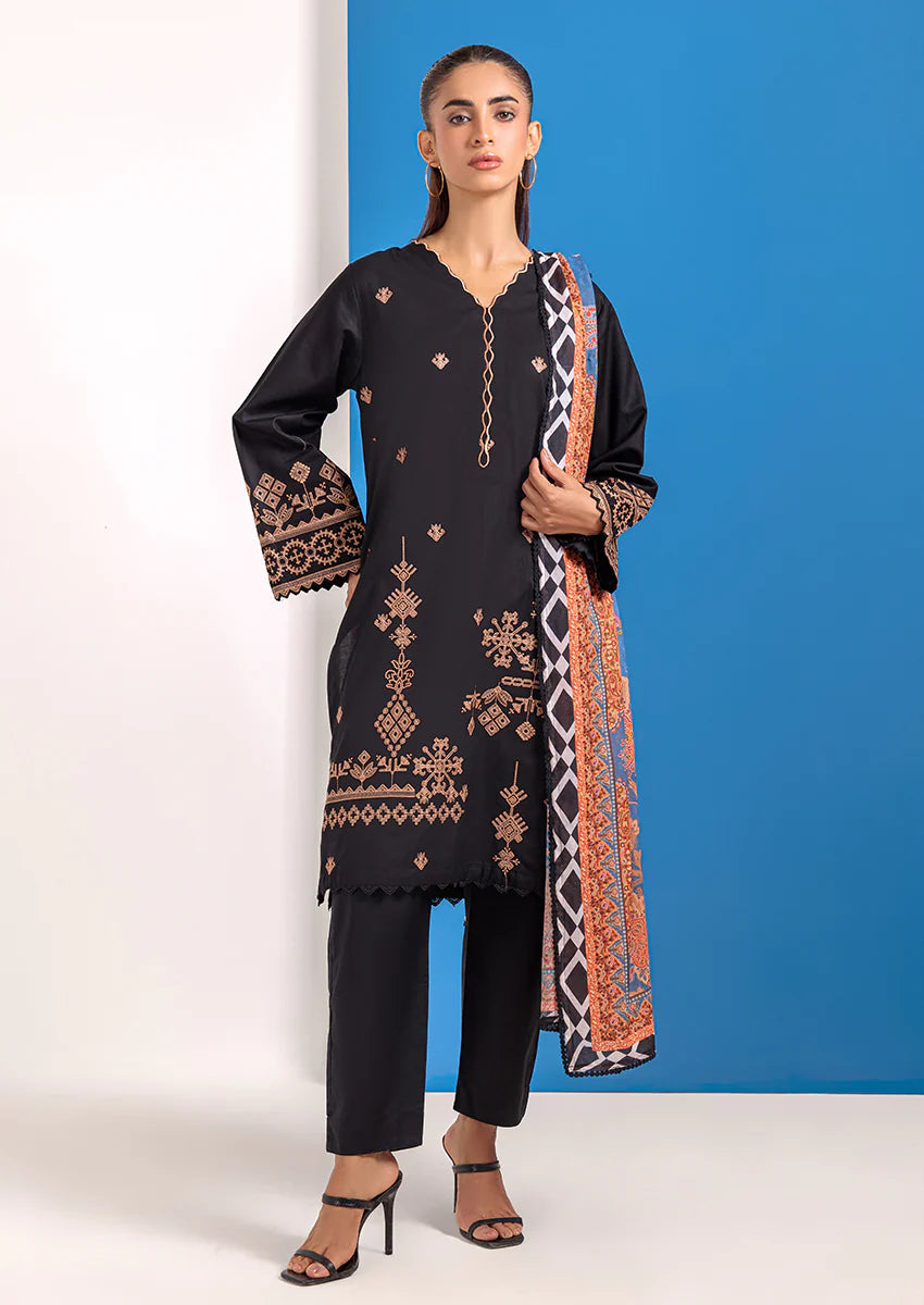 URB Black Cambric 3-Piece Unstitched Suit for Women