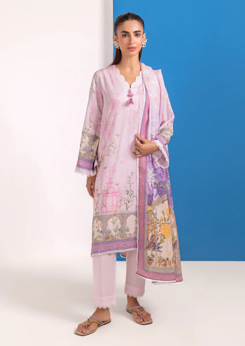 URB Light Pink 3-Piece Unstitched Cambric Suit for Women