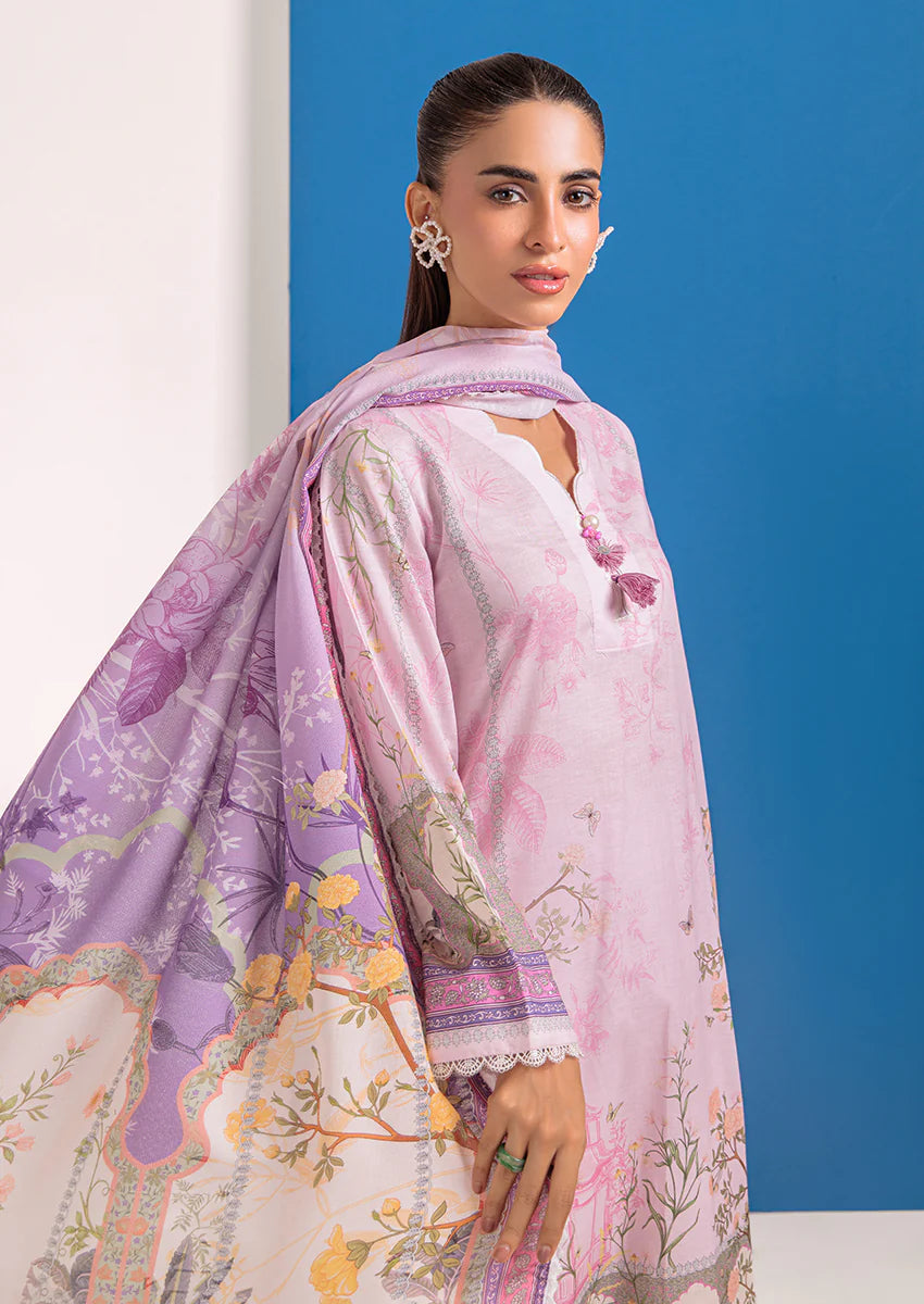 URB Light Pink 3-Piece Unstitched Cambric Suit for Women