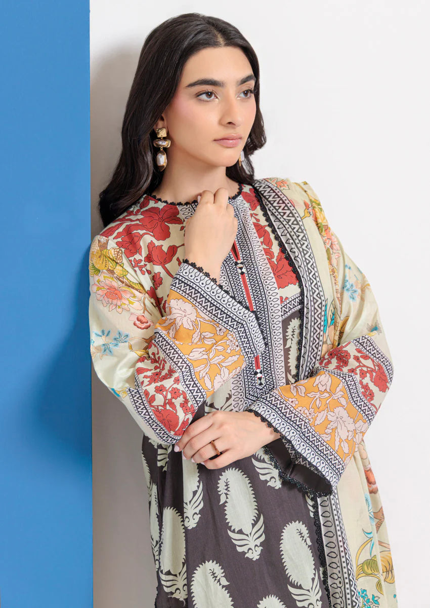 URB Black Lawn 3-Piece Unstitched Suit for Women