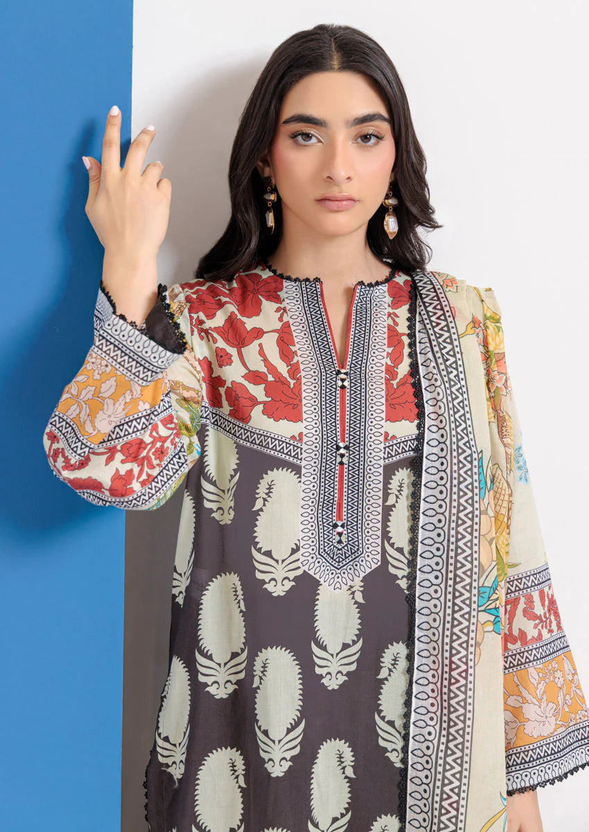 URB Black Lawn 3-Piece Unstitched Suit for Women