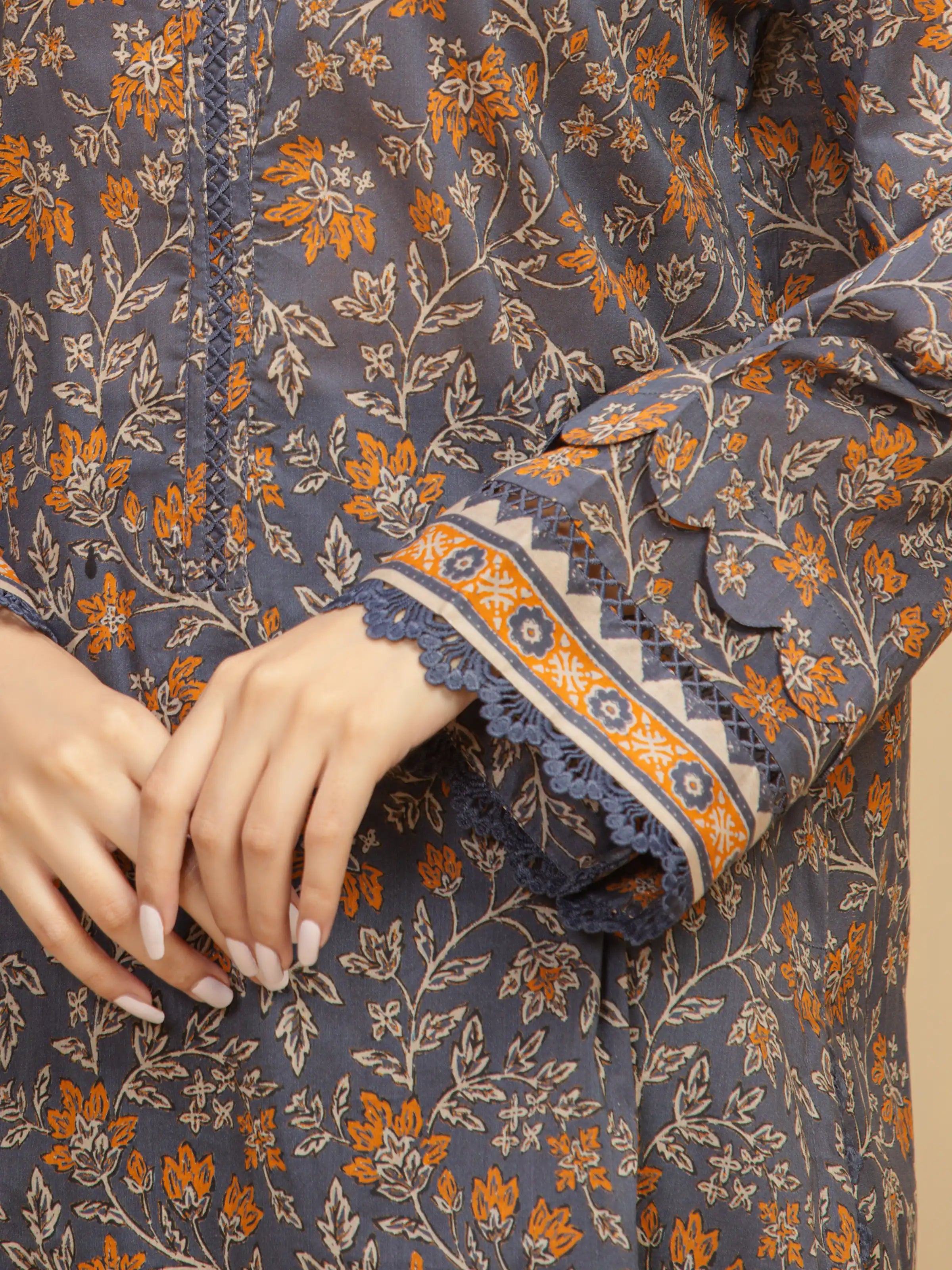 Unstitched Dark Grey Printed Khaddar 3 Piece