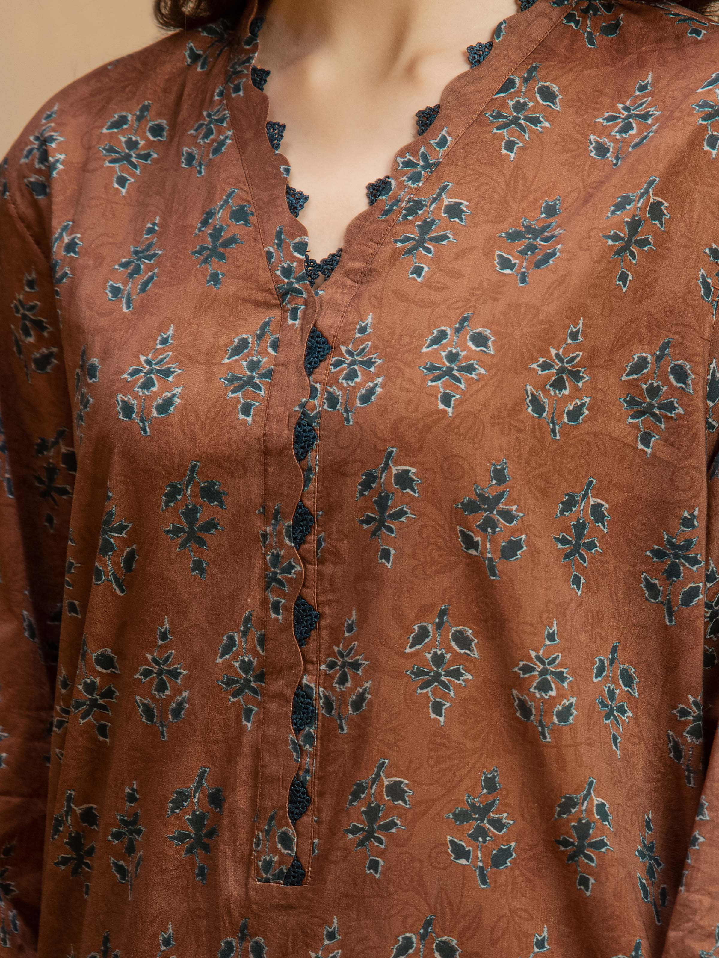 Unstitched Brown Printed Khaddar 3 Piece