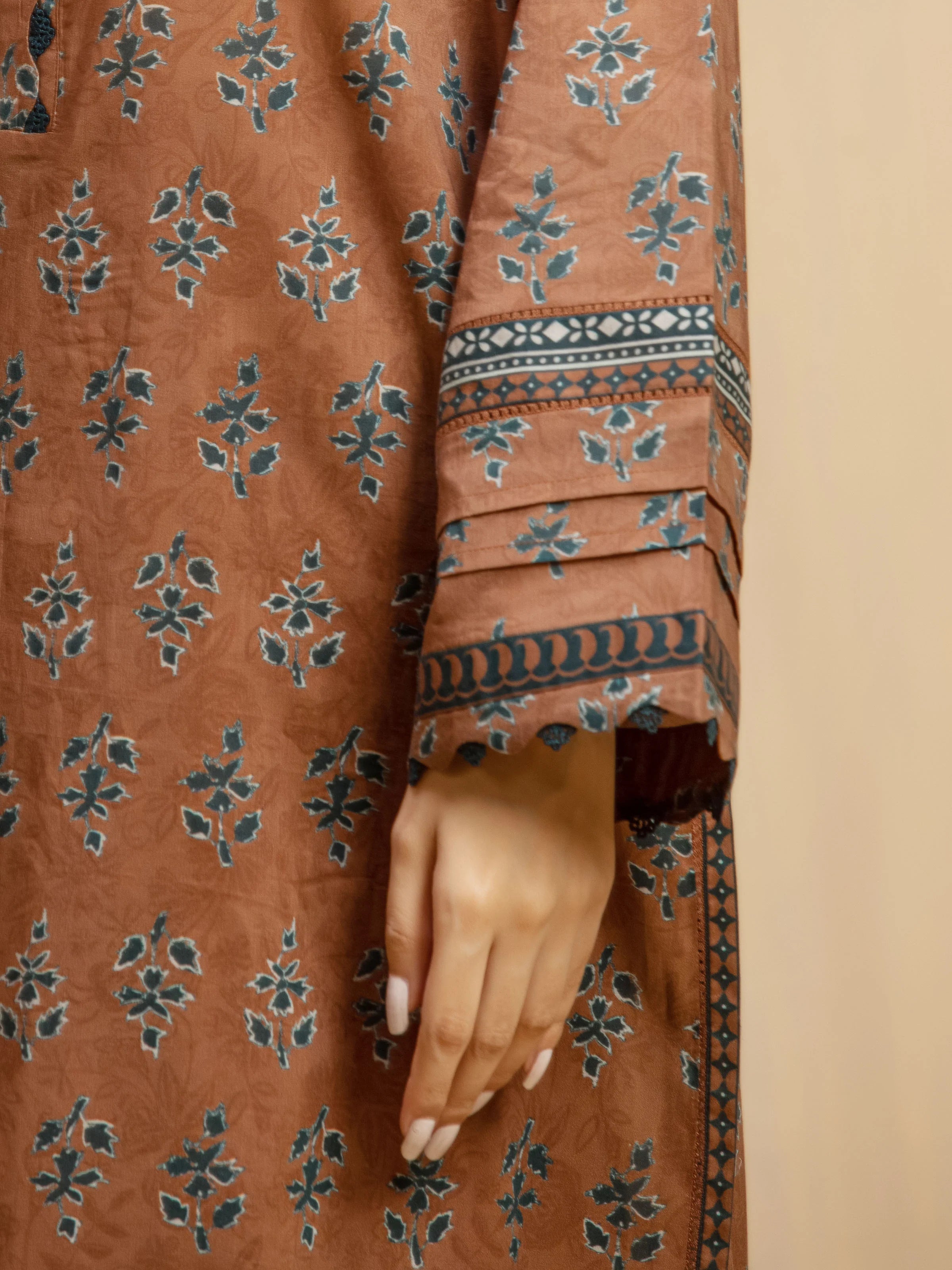 Unstitched Brown Printed Khaddar 3 Piece