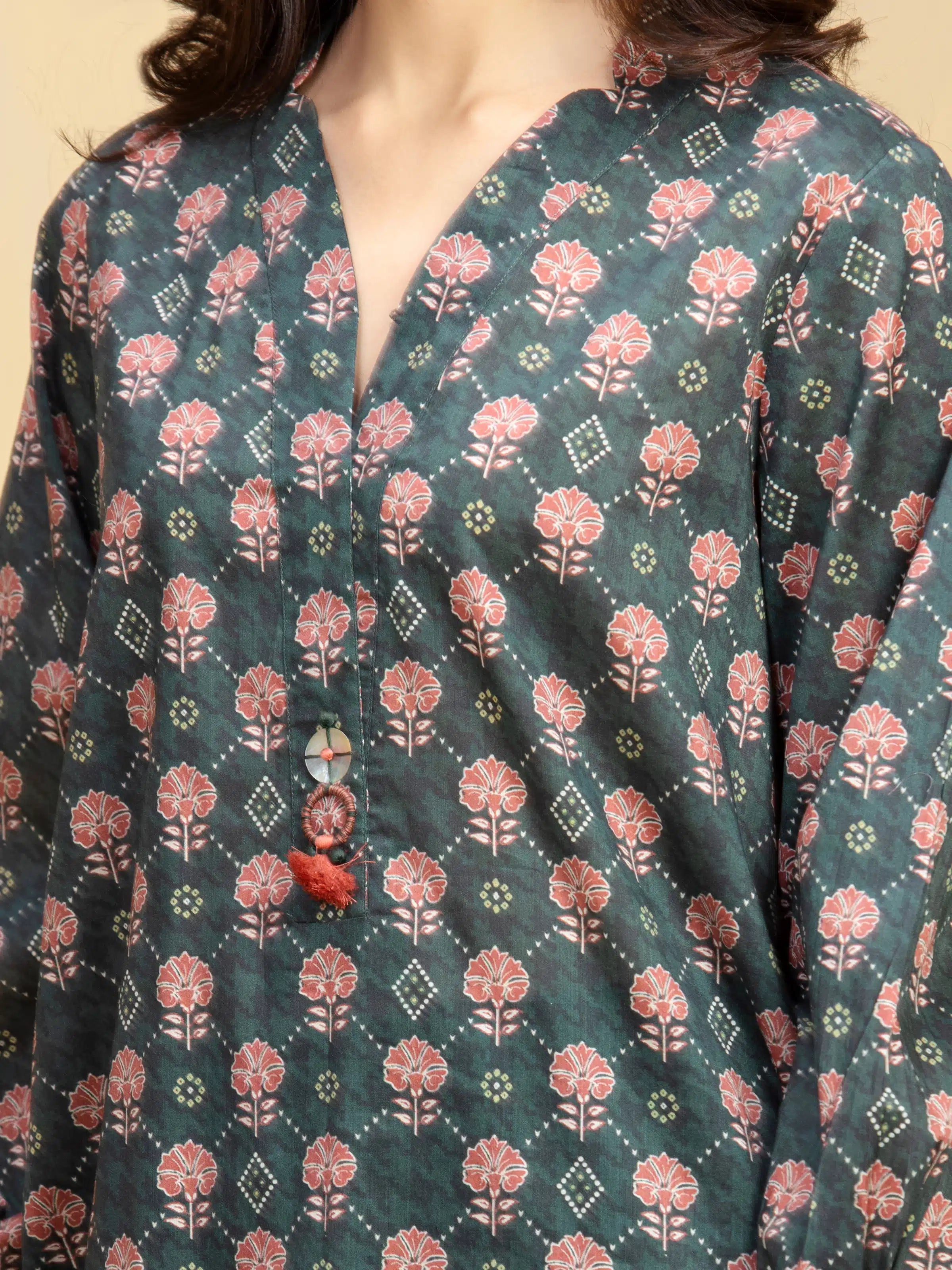 Unstitched Dark Green Printed Khaddar 3 Piece