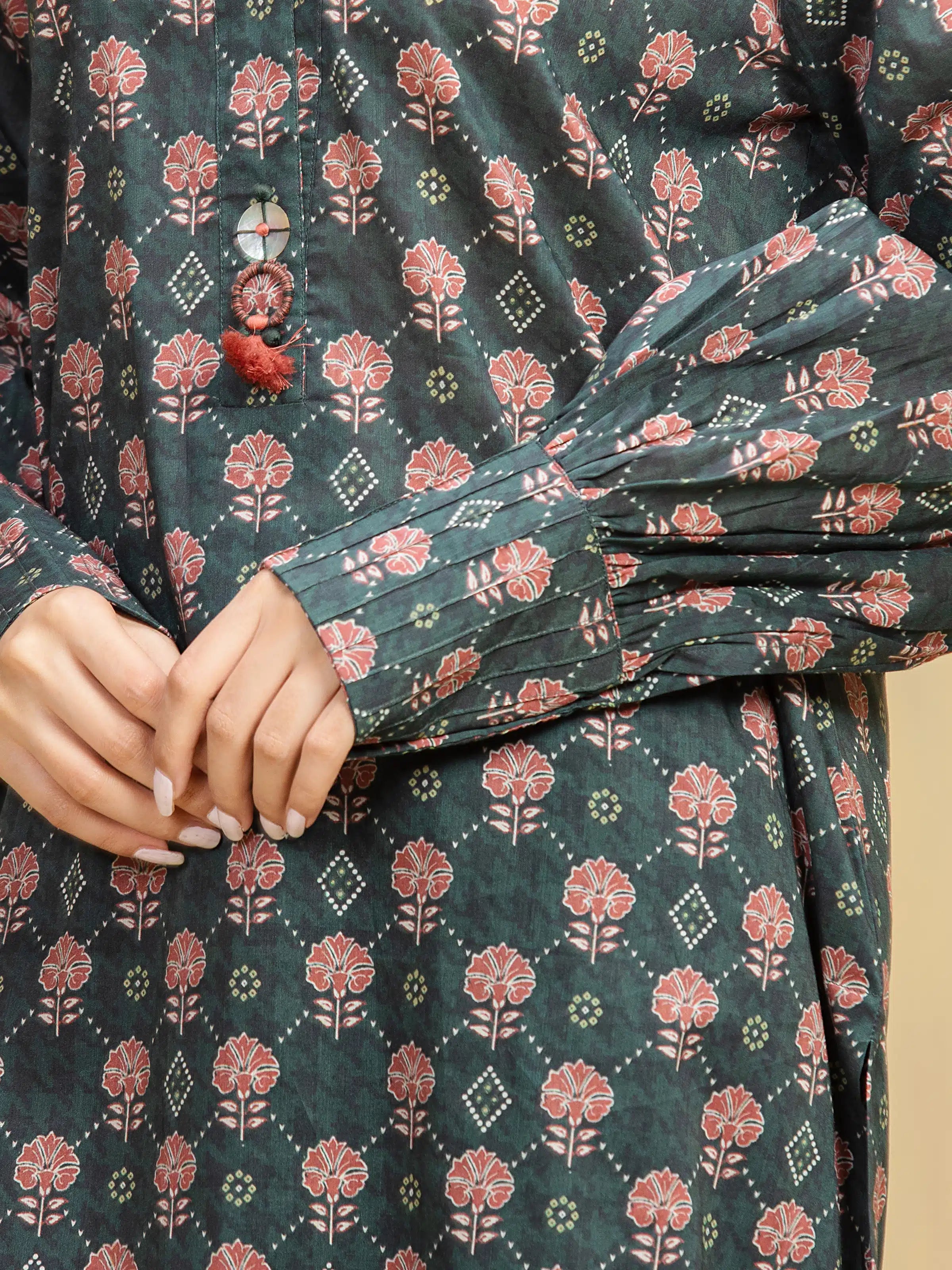 Unstitched Dark Green Printed Khaddar 3 Piece