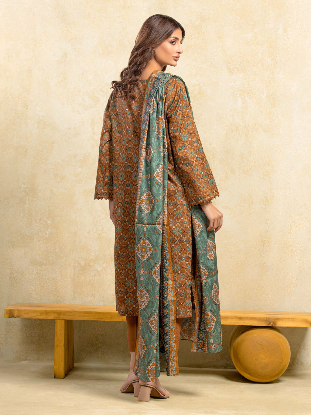 URB Unstitched Mustard Printed Khaddar 3 Piece