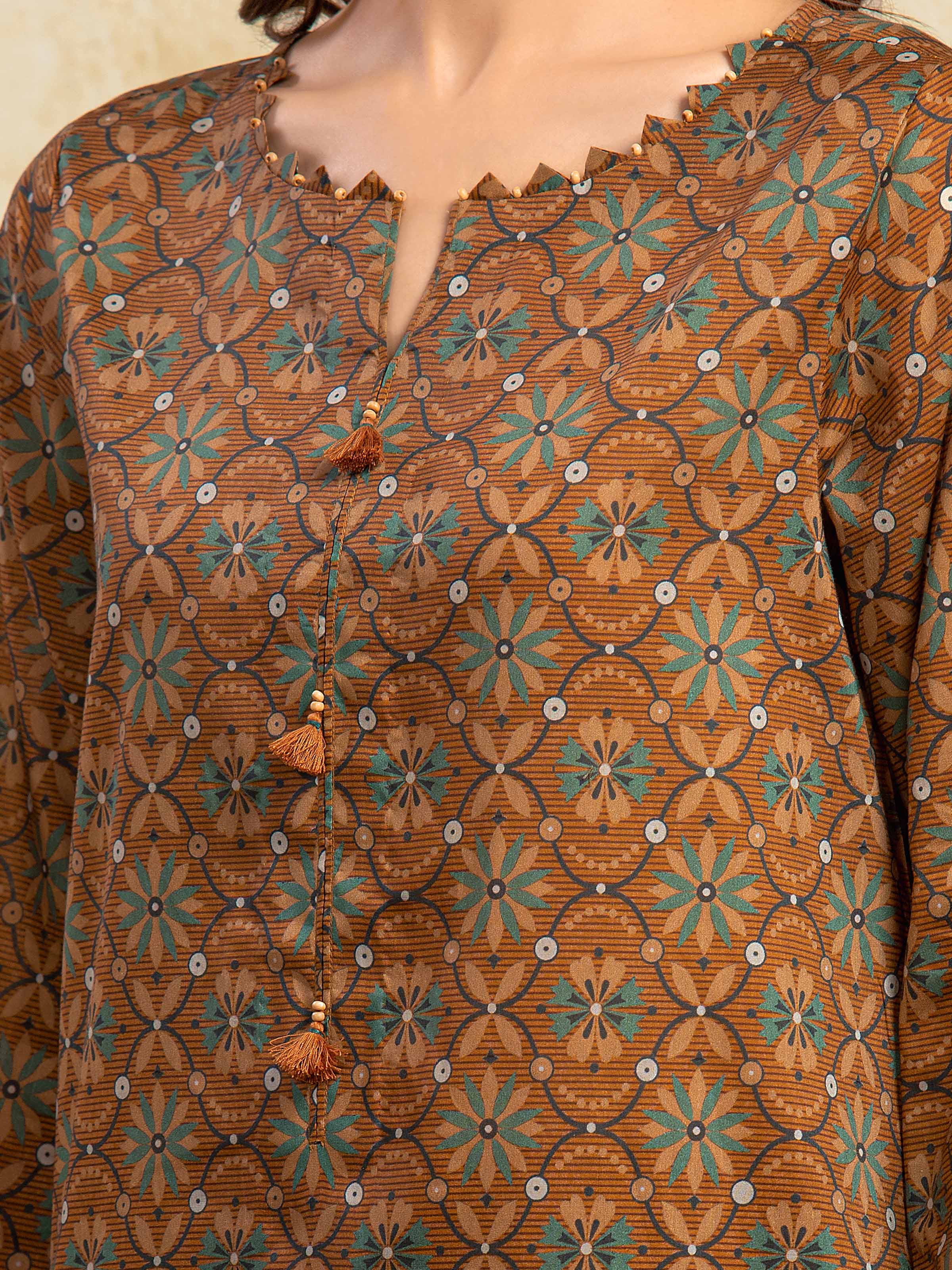 URB Unstitched Mustard Printed Khaddar 3 Piece
