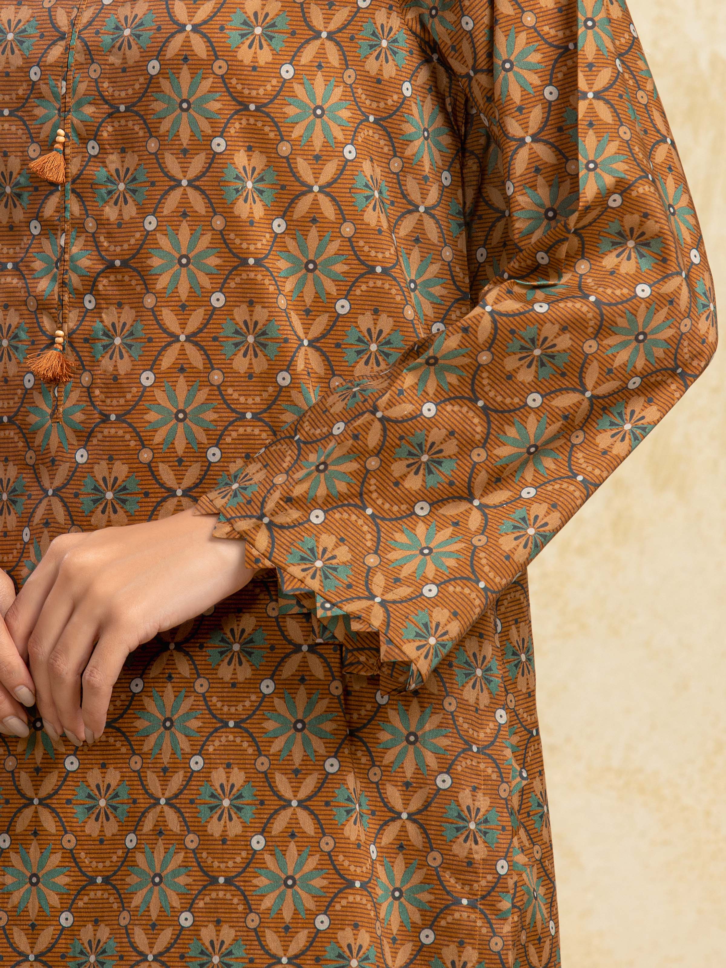 URB Unstitched Mustard Printed Khaddar 3 Piece