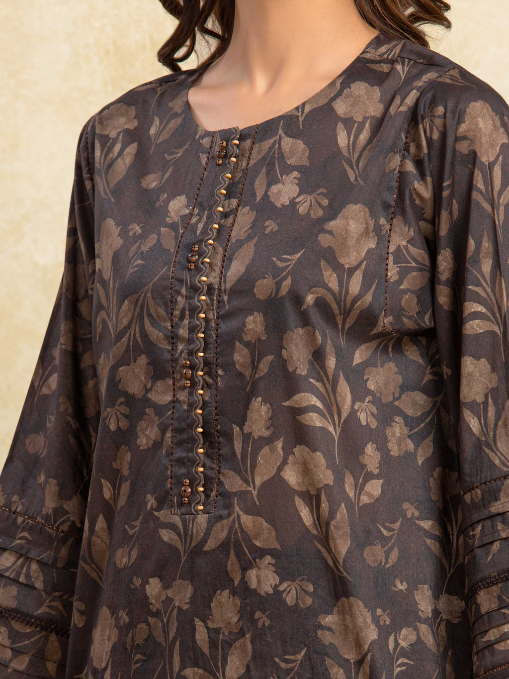 URB Unstitched Dark Brown Printed Khaddar 3 Piece