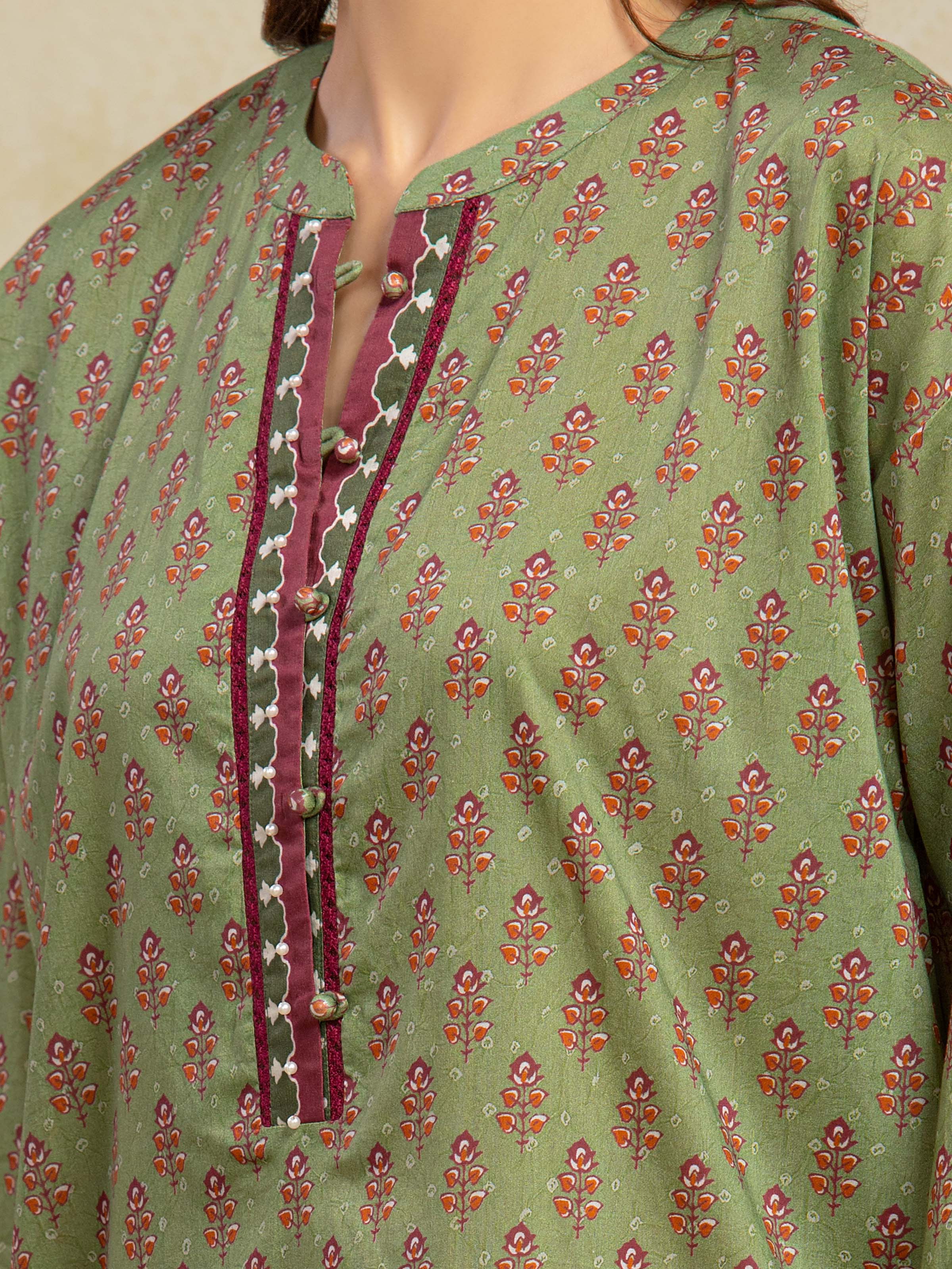 URB Unstitched Green Printed Khaddar 3 Piece
