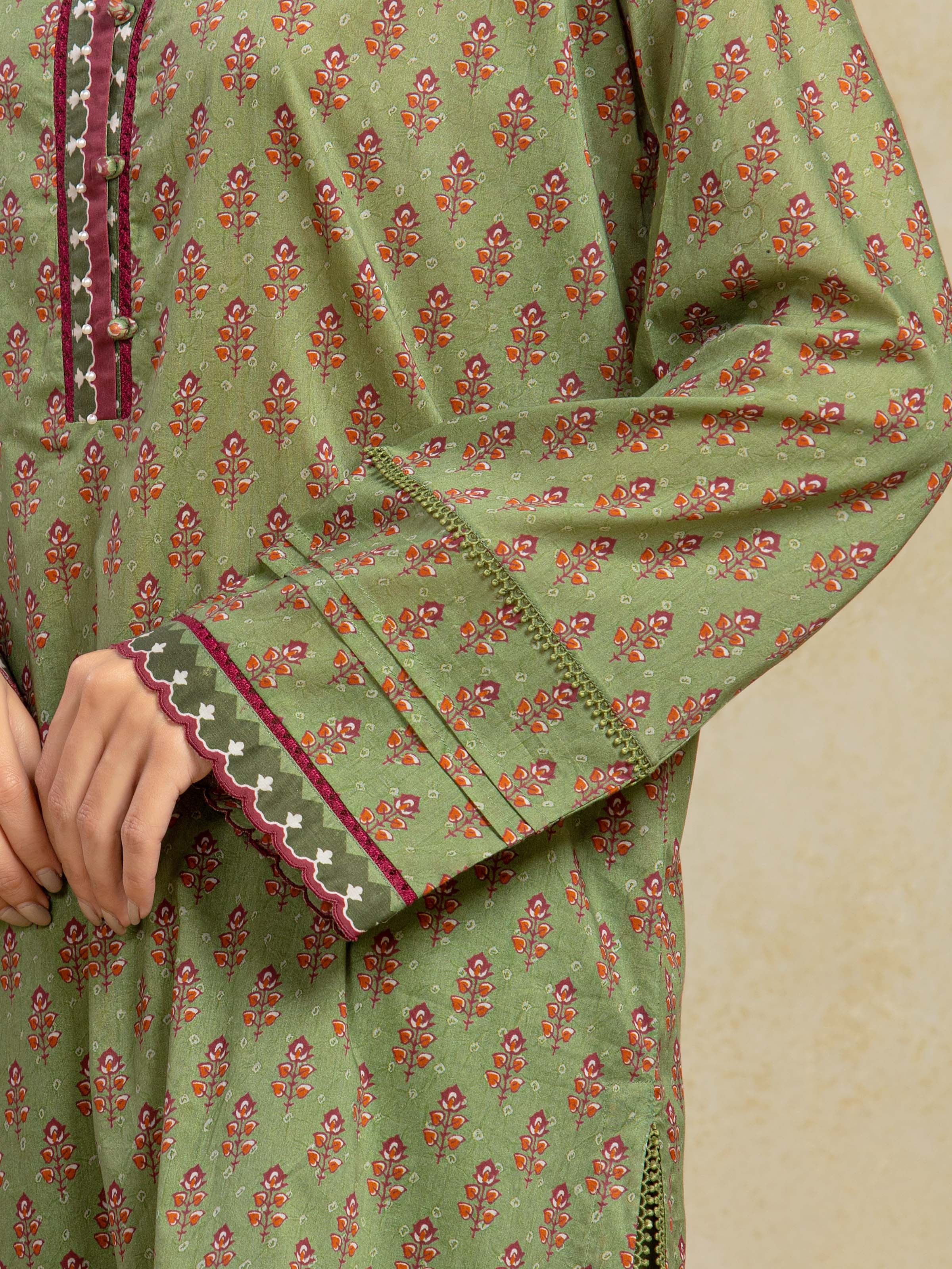 URB Unstitched Green Printed Khaddar 3 Piece
