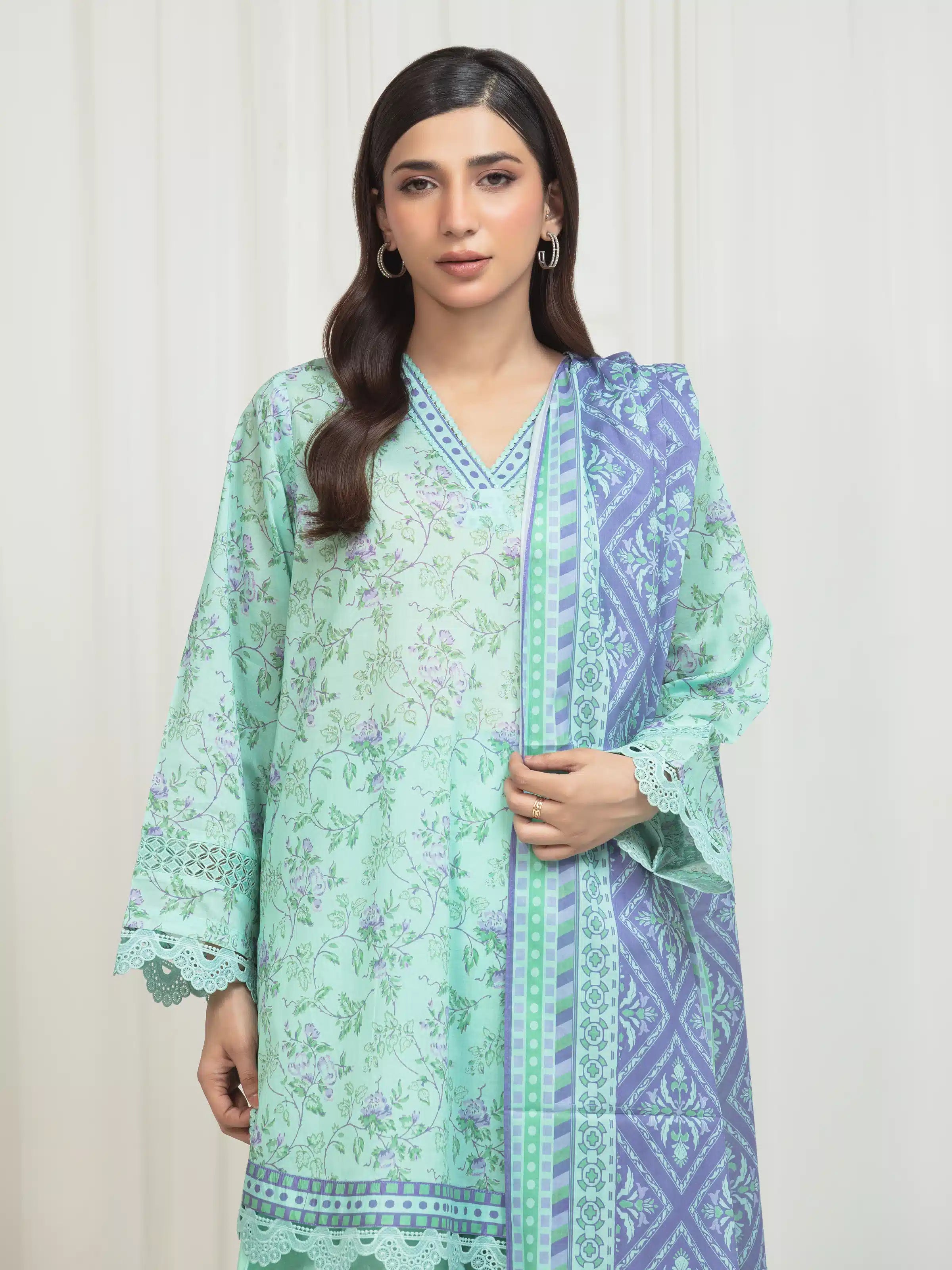 URB Printed Lawn Suit (Green)