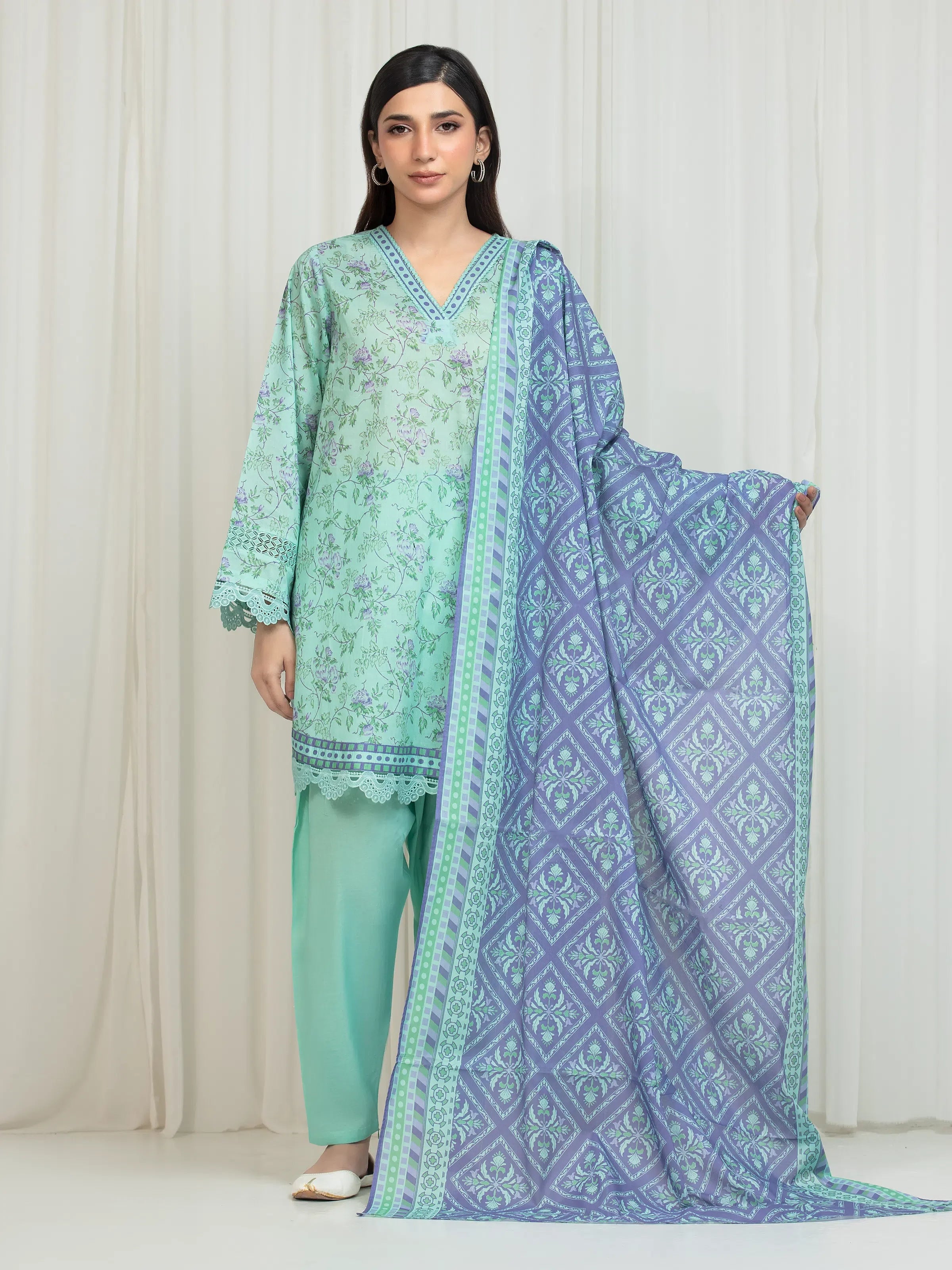 URB Printed Lawn Suit (Green)
