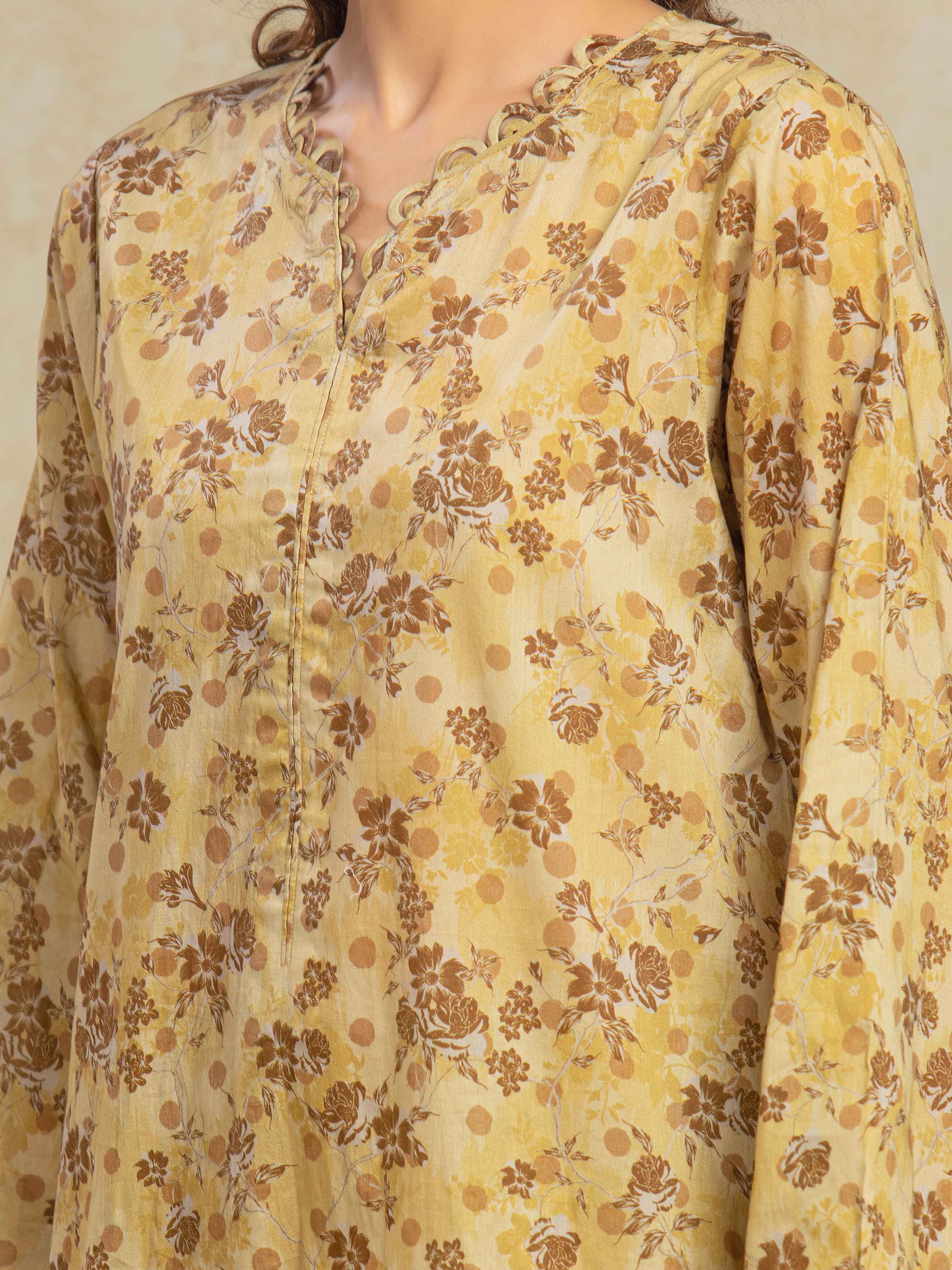 URB Unstitched Light Gold Printed Khaddar 3 Piece