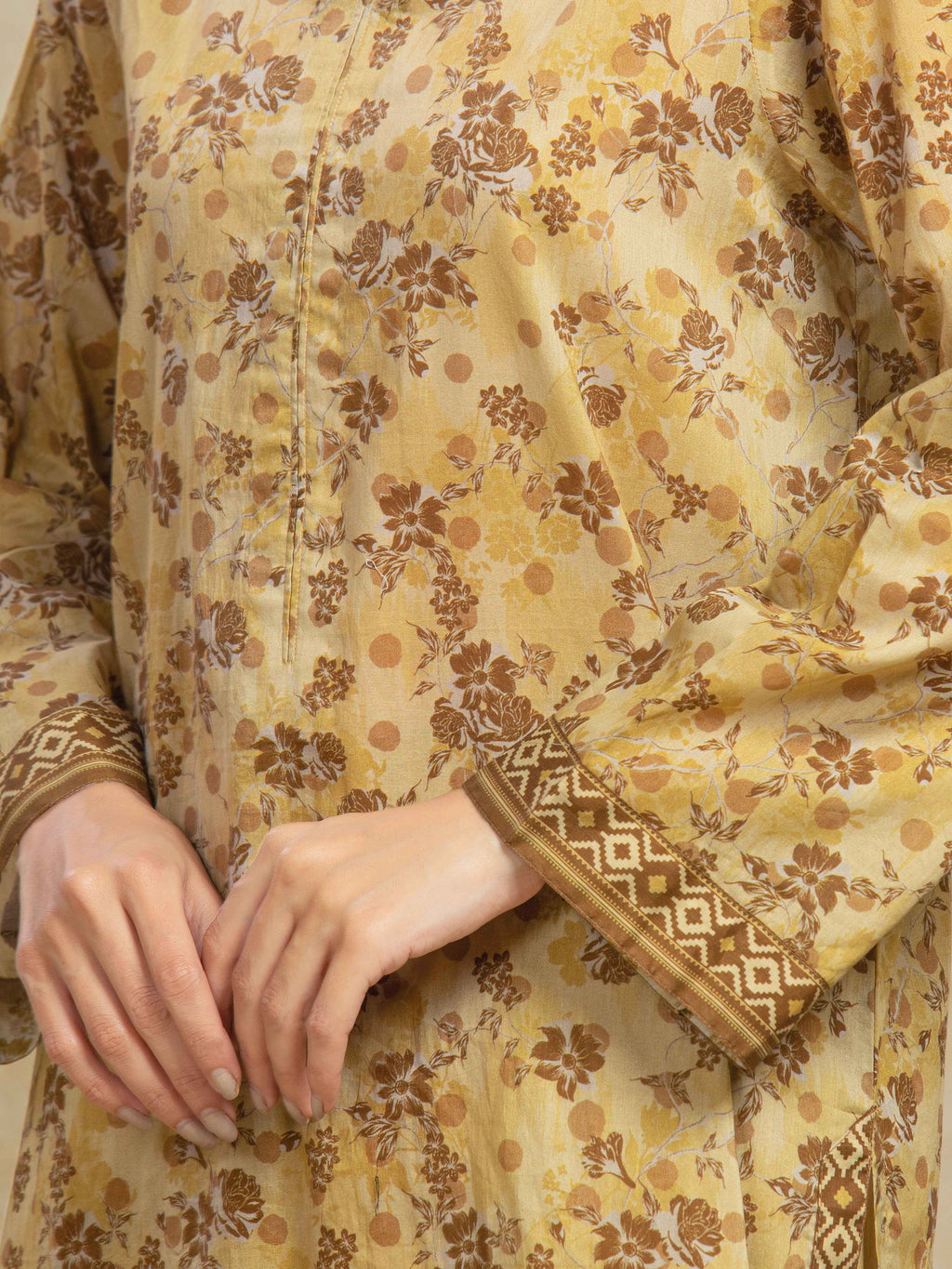 URB Unstitched Light Gold Printed Khaddar 3 Piece