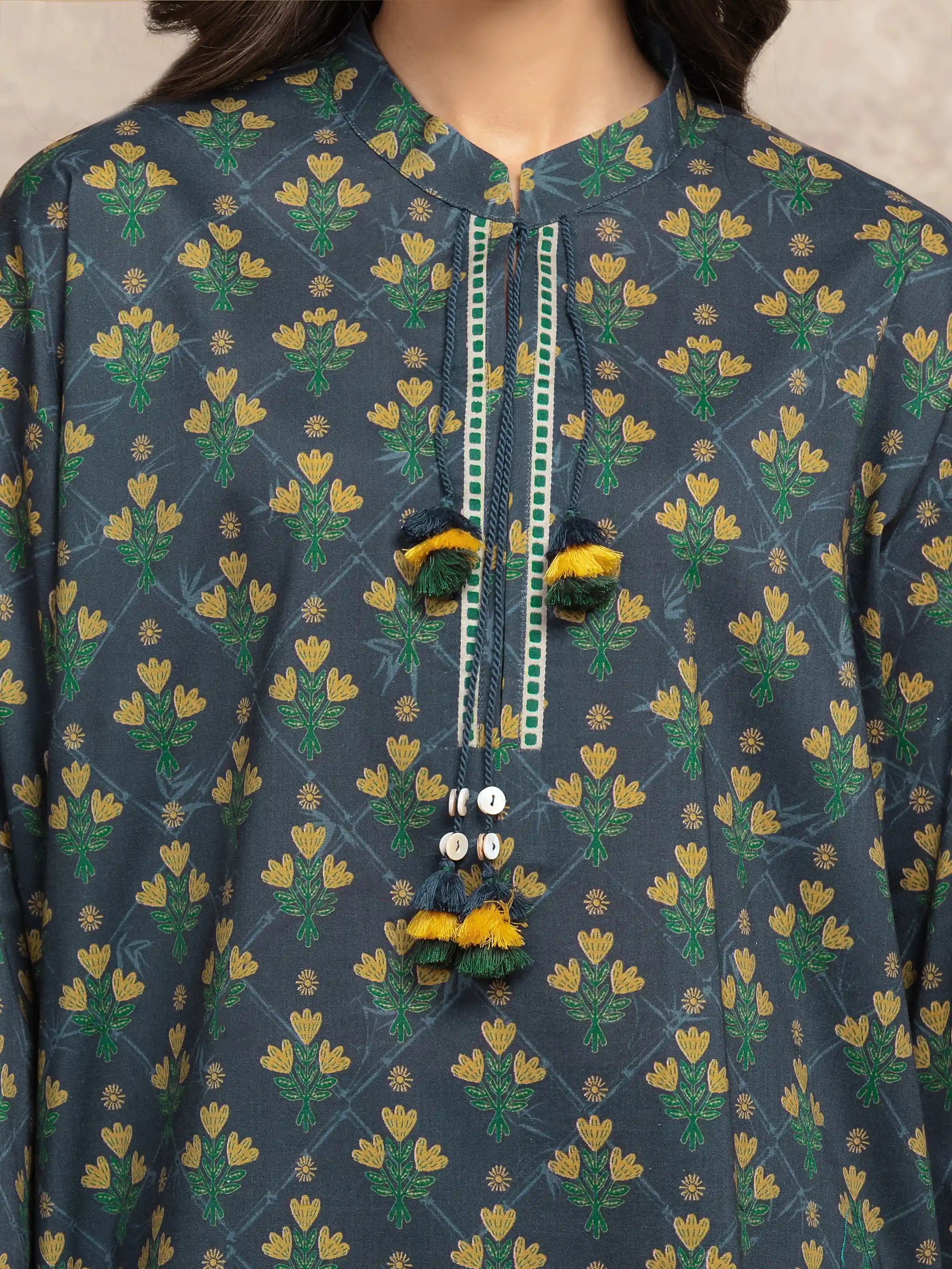 URB Unstitched Navy Blue Printed Khaddar Suit