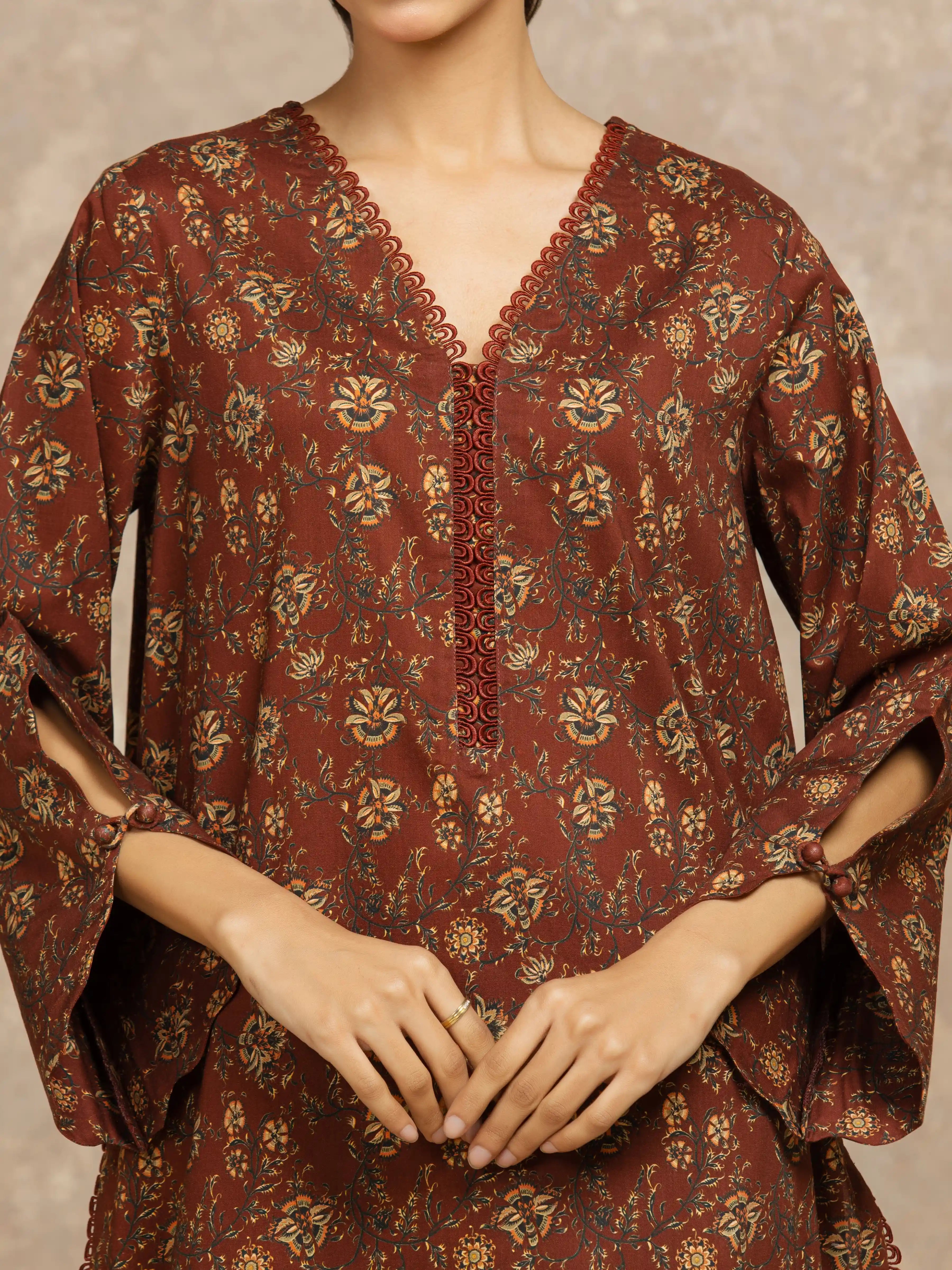 URB Unstitched Brown Printed Khaddar Suit