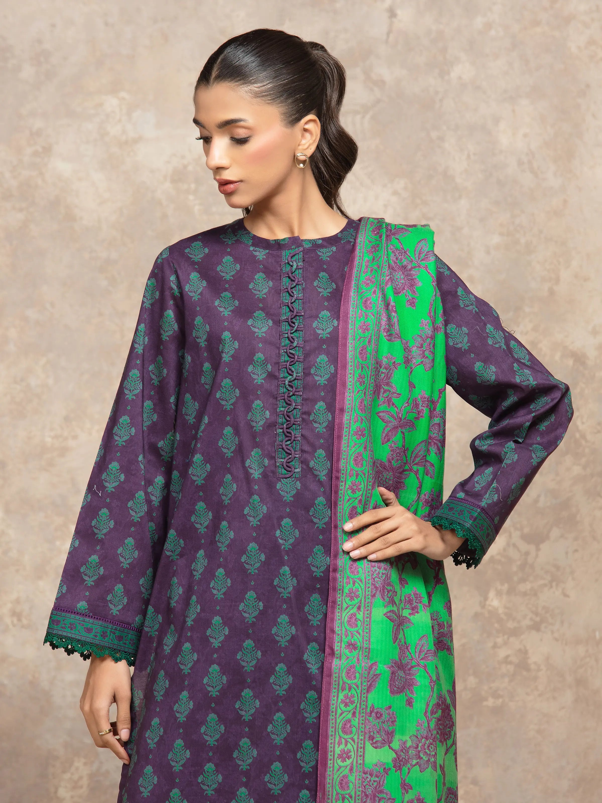 URB Unstitched Purple Printed Khaddar Suit