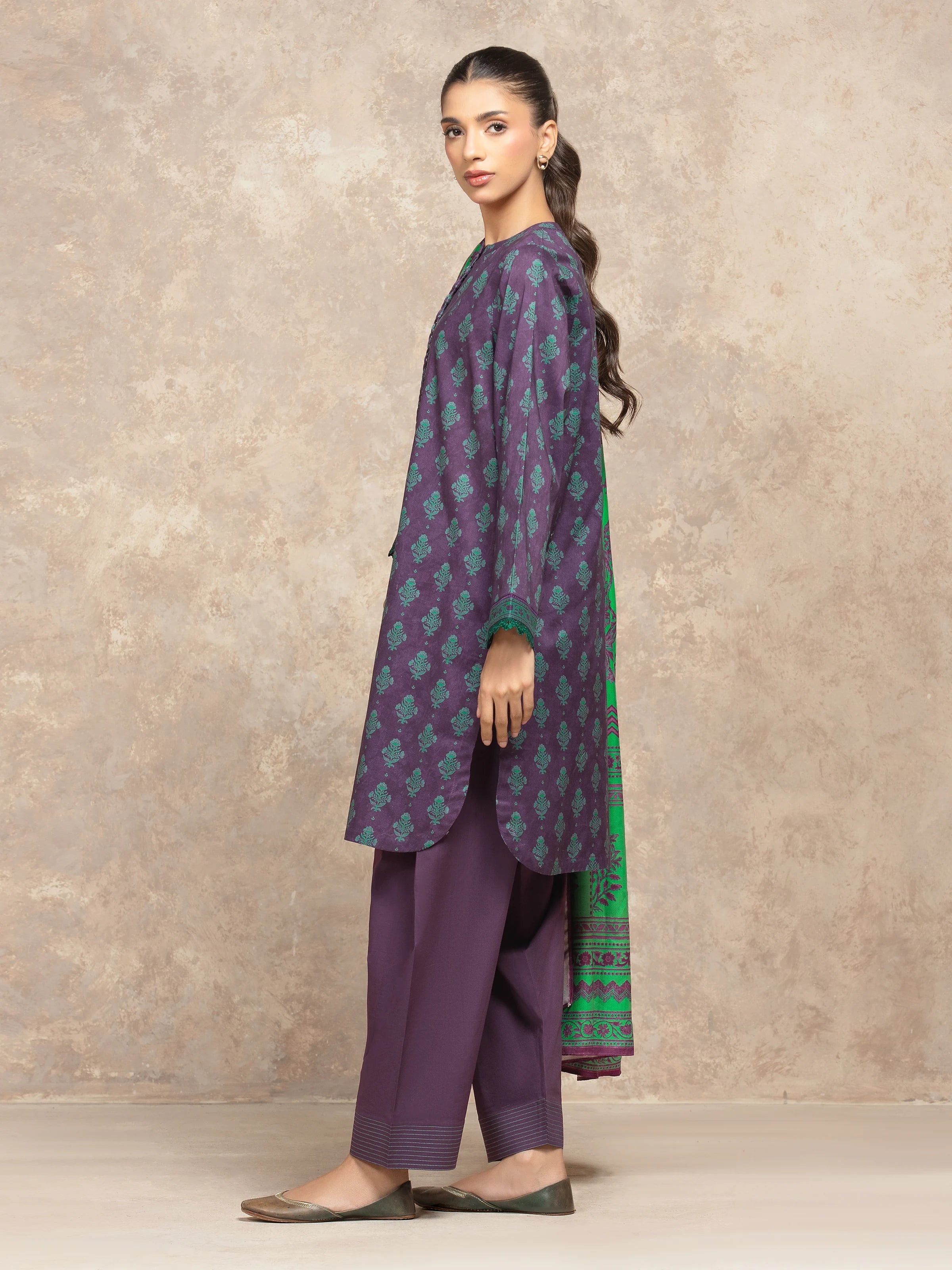 URB Unstitched Purple Printed Khaddar Suit
