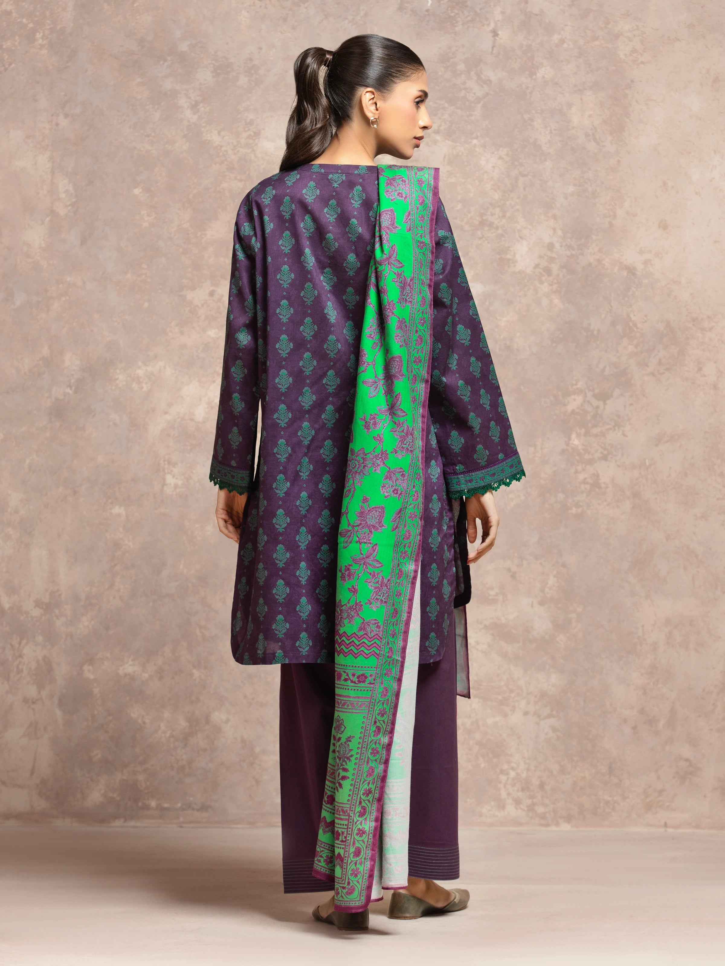 URB Unstitched Purple Printed Khaddar Suit