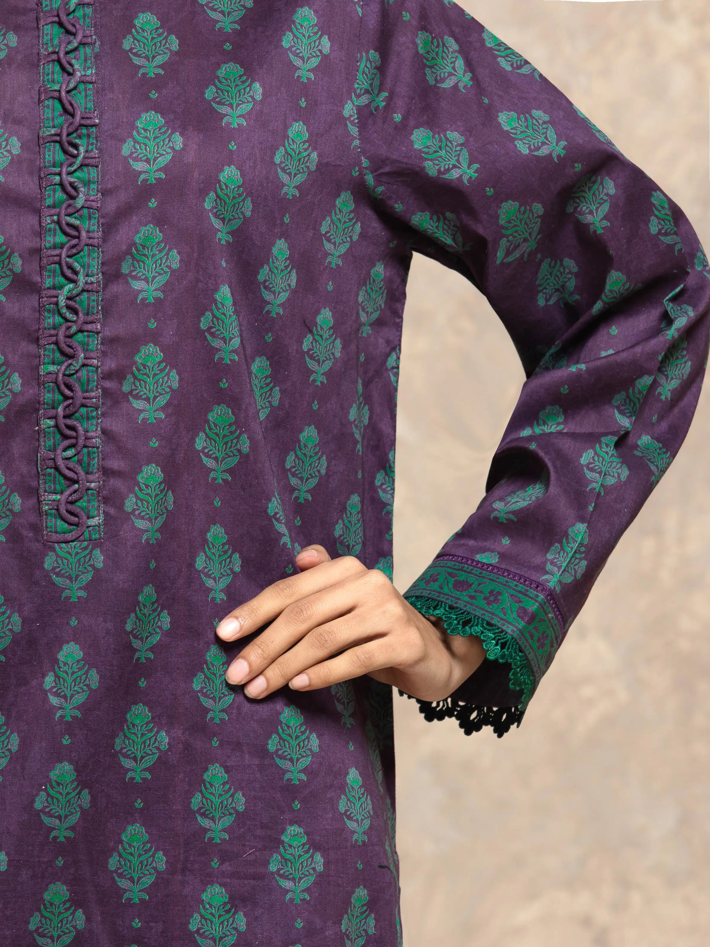 URB Unstitched Purple Printed Khaddar Suit