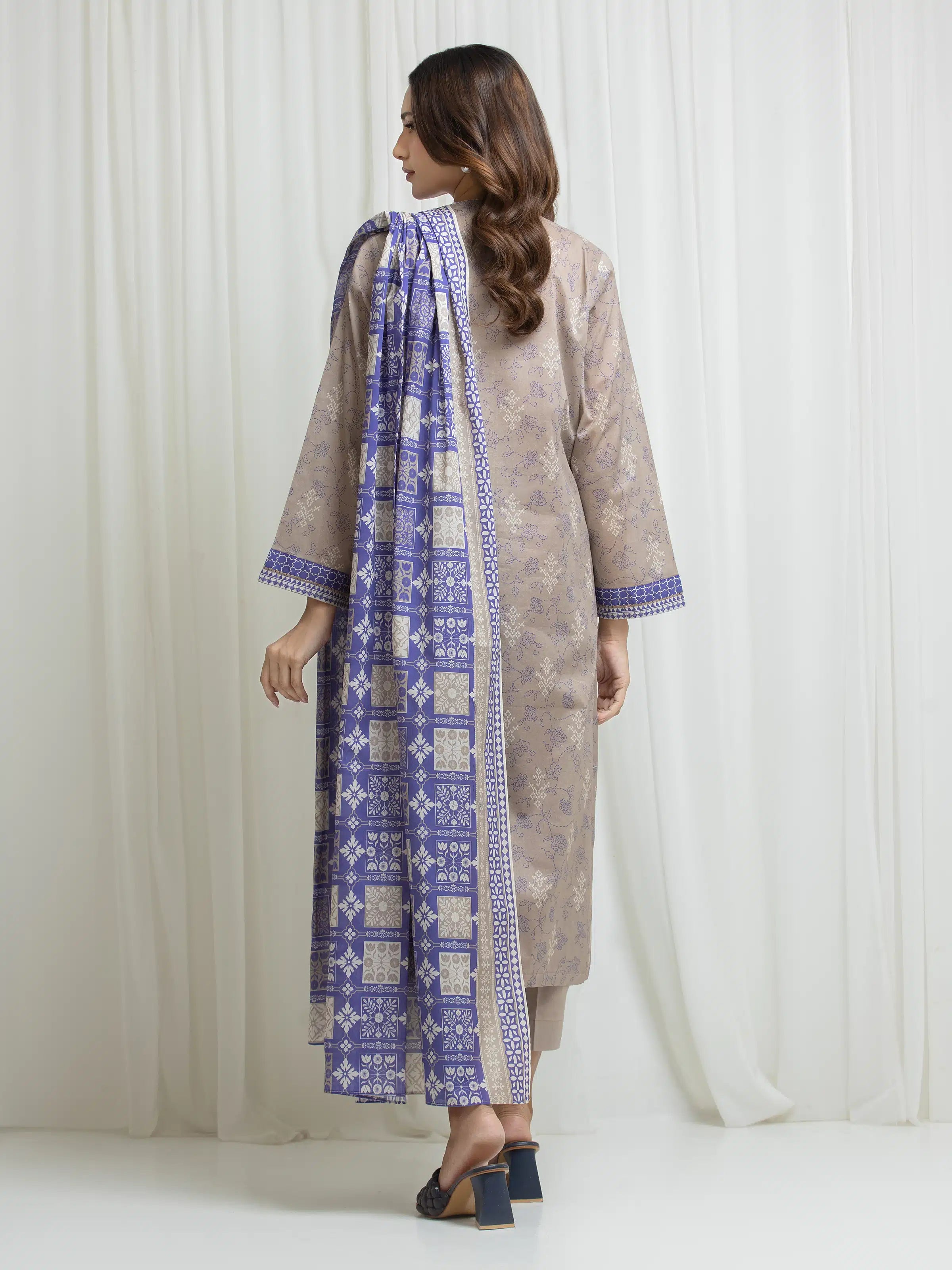 URB Printed Lawn Suit (Beige)