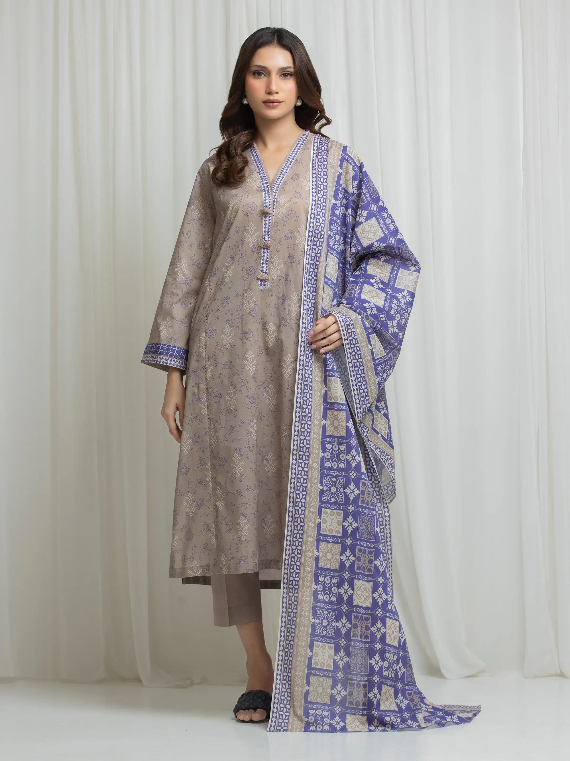 URB Printed Lawn Suit (Beige)