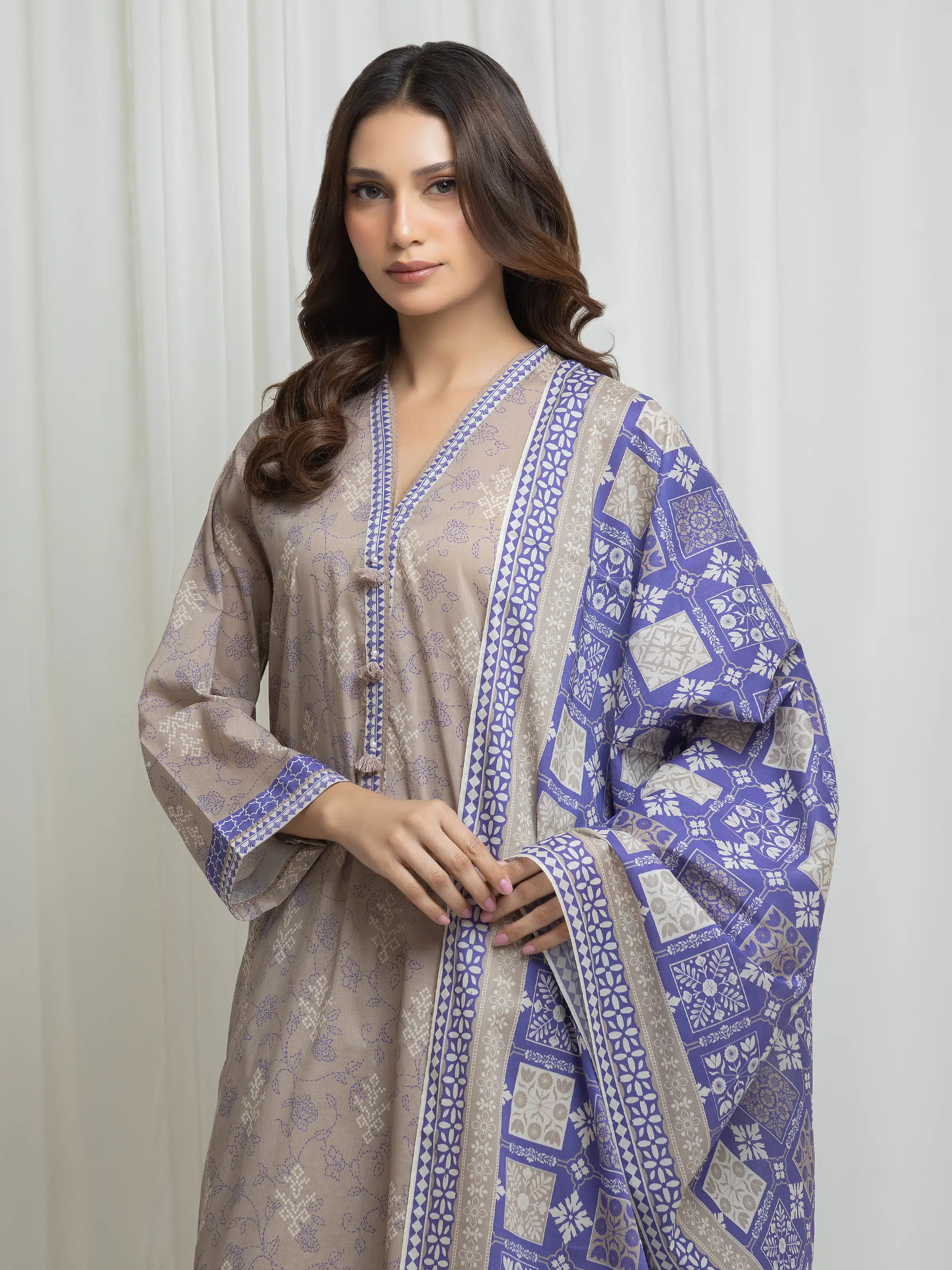 URB Printed Lawn Suit (Beige)