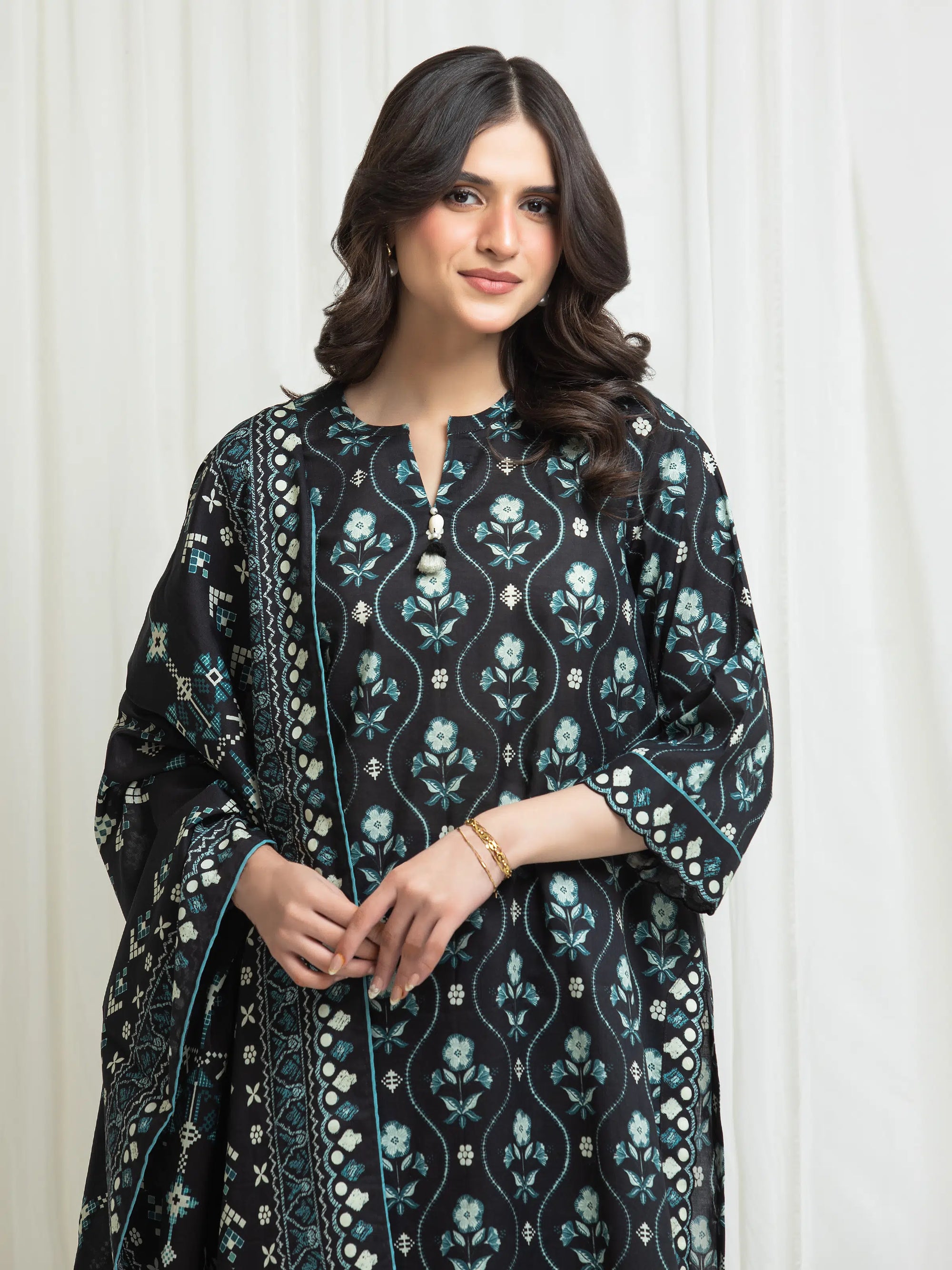 URB Printed Lawn Suit (Black)