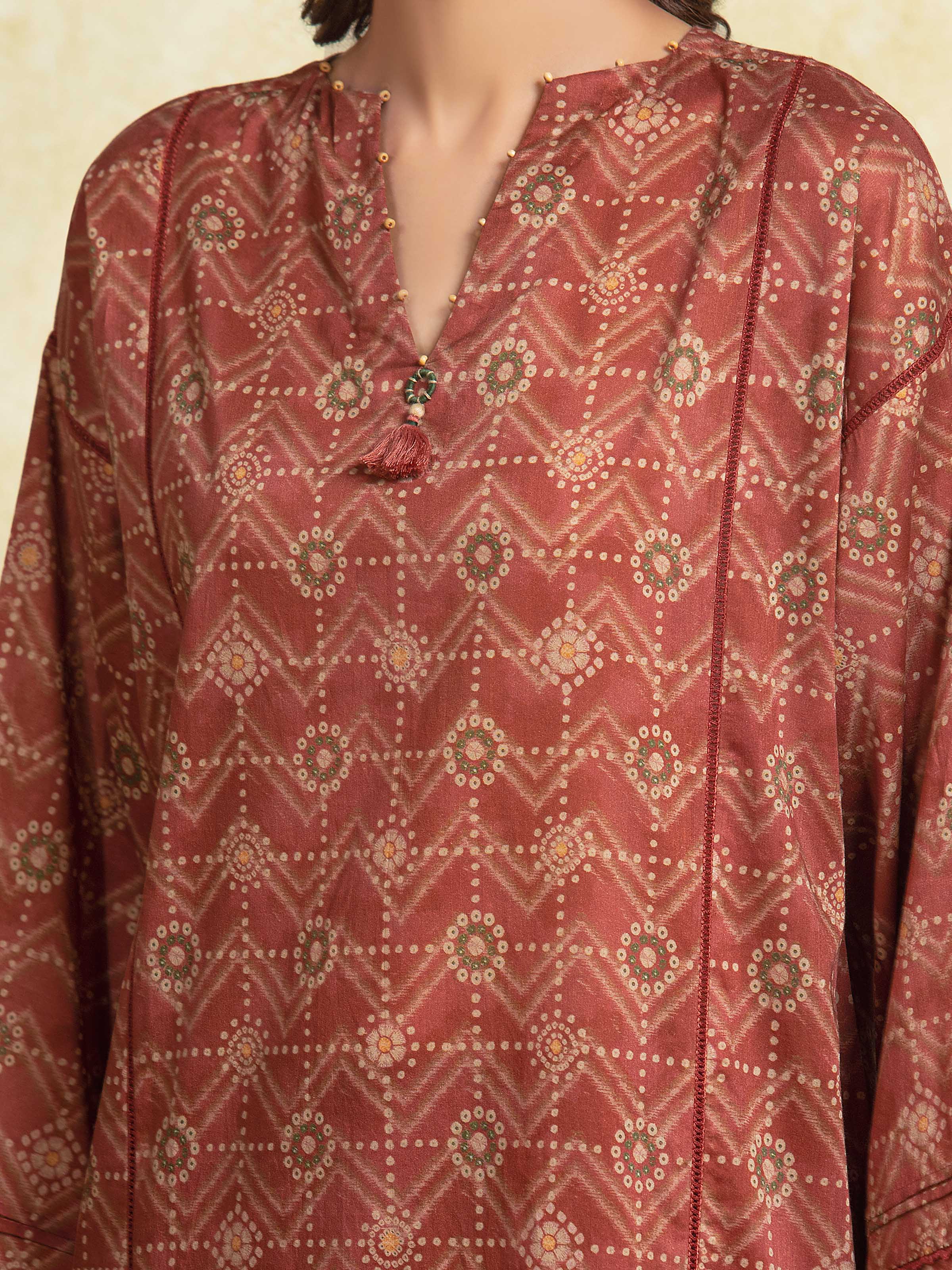 URB Unstitched Light Maroon Printed Khaddar 3 Piece